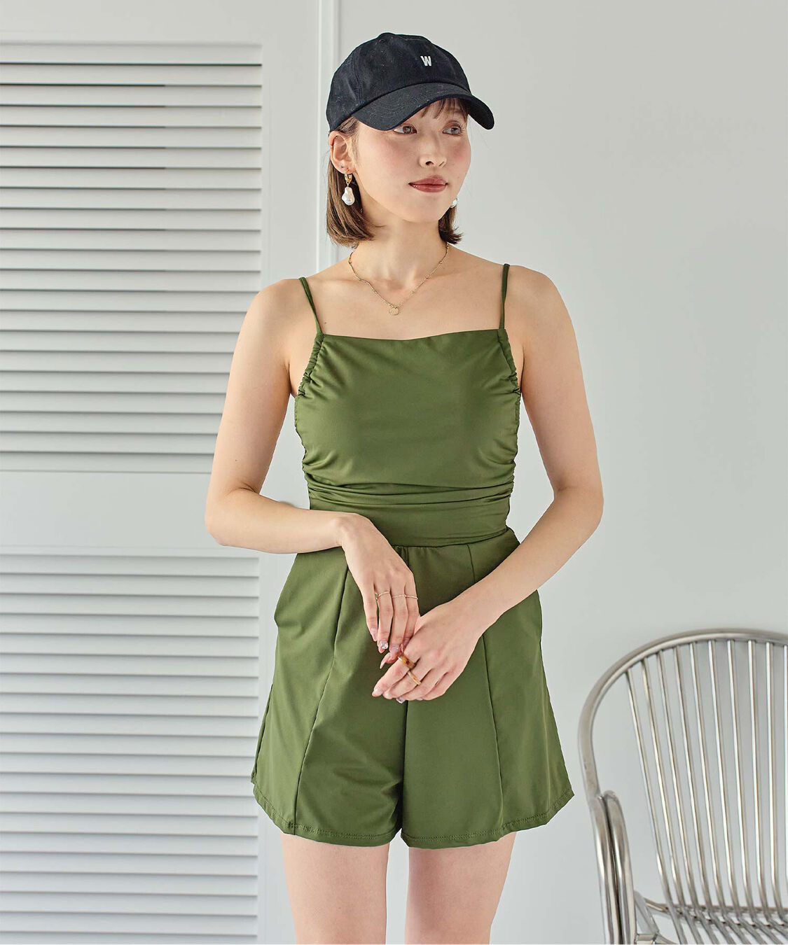 SEA DRESS「ｻｲﾄﾞｷﾞｬｻﾞｰｵｰﾙｲﾝﾜﾝ/ﾜﾝﾋﾟｰｽ水着」|コンビネゾン|カーキ