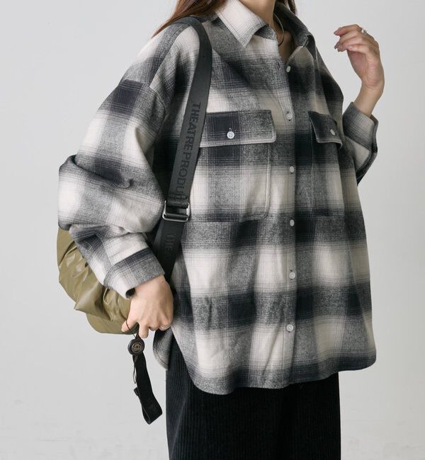  「【Du noir】オンブレチェックWポケットオーバーシャツ」|シャツ・ブラウス|