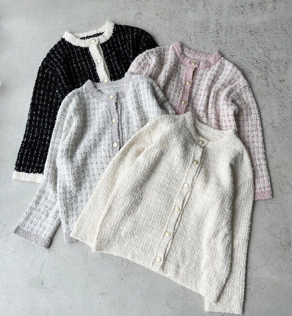  「【ロングシーズン使える！】ツイードニットジャケット」|ニット・セーター|