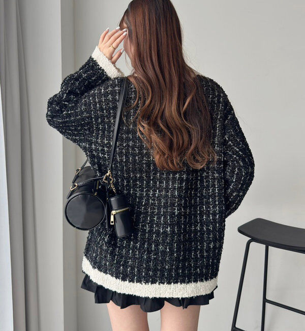  「【ロングシーズン使える！】ツイードニットジャケット」|ニット・セーター|