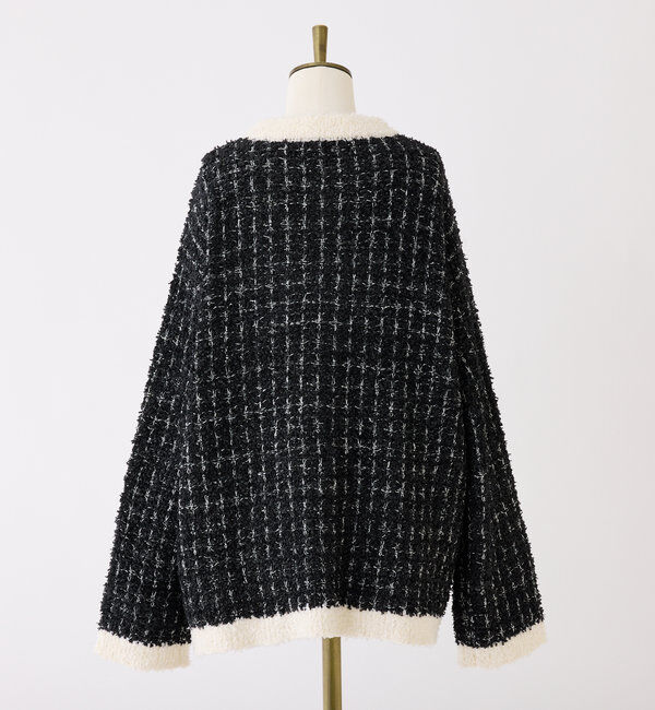  「【ロングシーズン使える！】ツイードニットジャケット」|ニット・セーター|