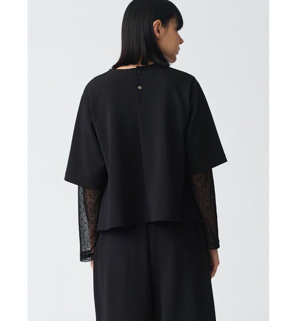 mizuiro ind「mizuiro ind ジョーゼットハーフスリーブクルーネックプルオーバー」|Tシャツ・カットソー|