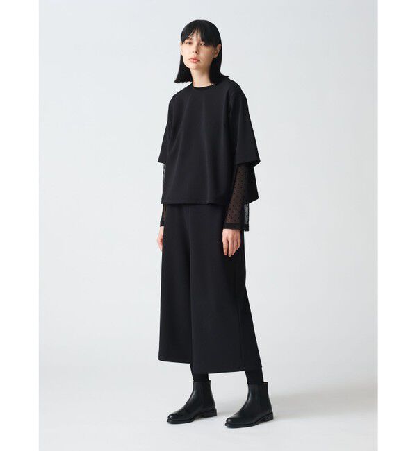 mizuiro ind「mizuiro ind ジョーゼットハーフスリーブクルーネックプルオーバー」|Tシャツ・カットソー|