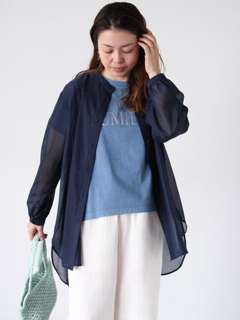 Lugnoncure「バンドカラーシアーシャツ」|シャツ・ブラウス|ネイビー