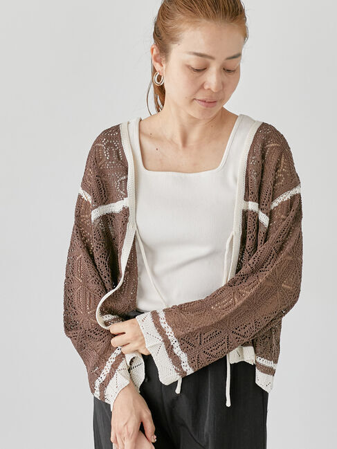 Lugnoncure「◎クロシェ編み風ショートカーディガン」|カーディガン|ブラウン