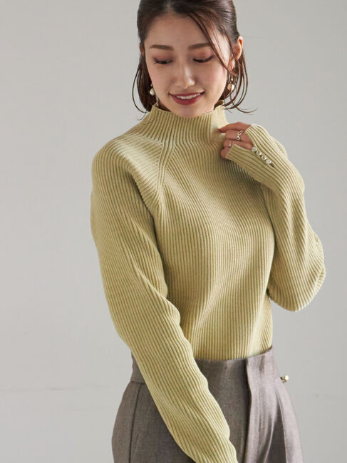 Te chichi「モールリブスタンドネックニット」|ニット・セーター|グリーン