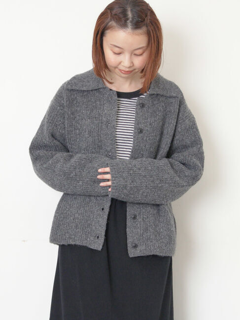 Samansa Mos2「襟付ニットカーディガン」|カーディガン|チャコールグレー