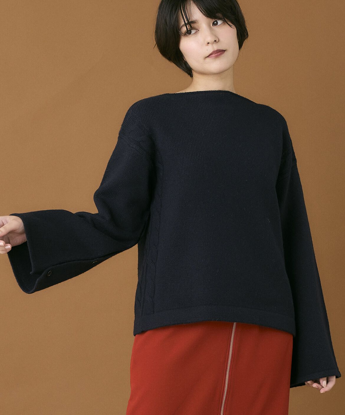 INED「《INED CLARO》2WAYスリーブニット」|ニット・セーター|ネイビー