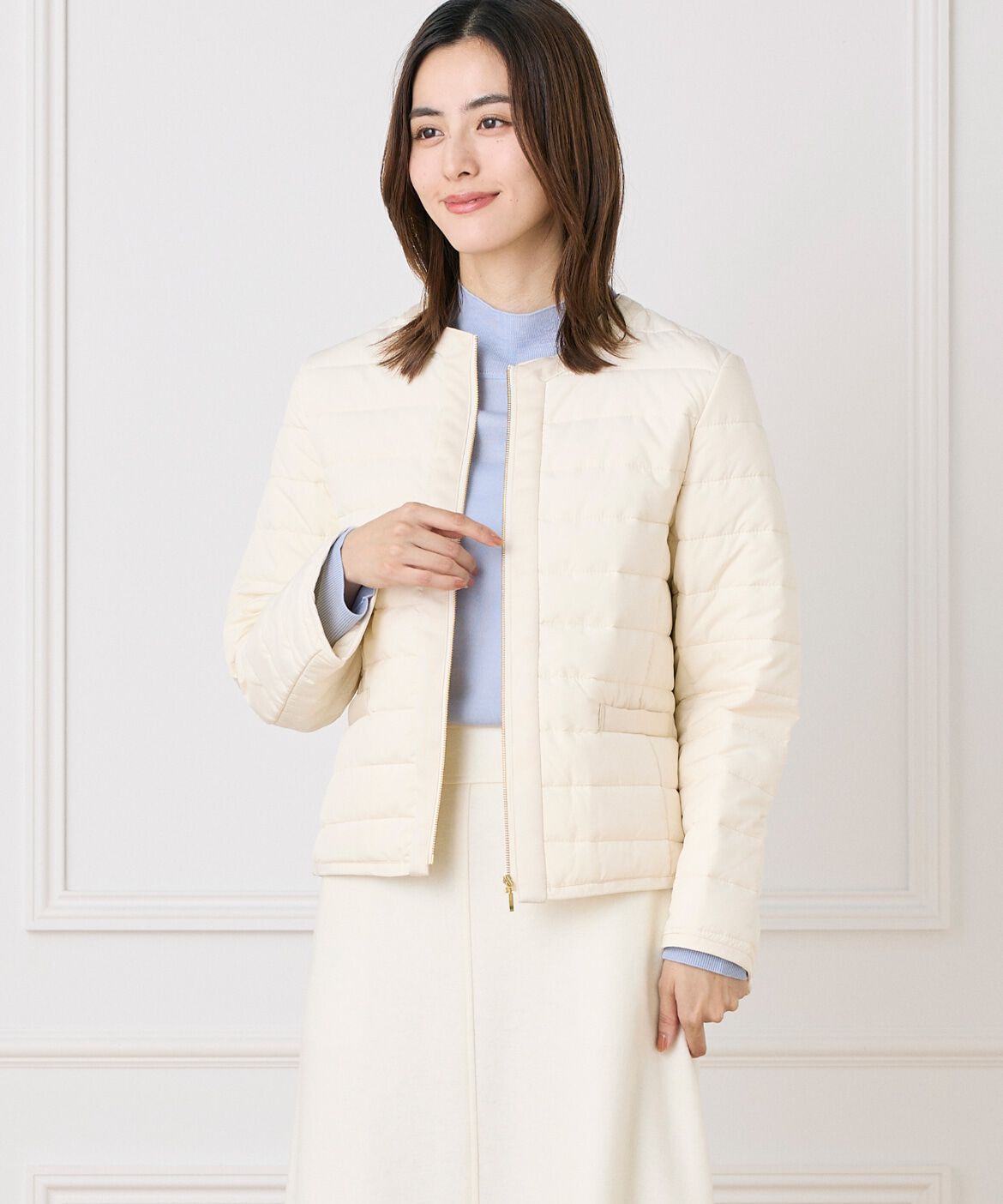 7-IDconcept.「ノーカラー中綿ジャケット《LIMONTA EAST》」|ノーカラージャケット|アイボリー2