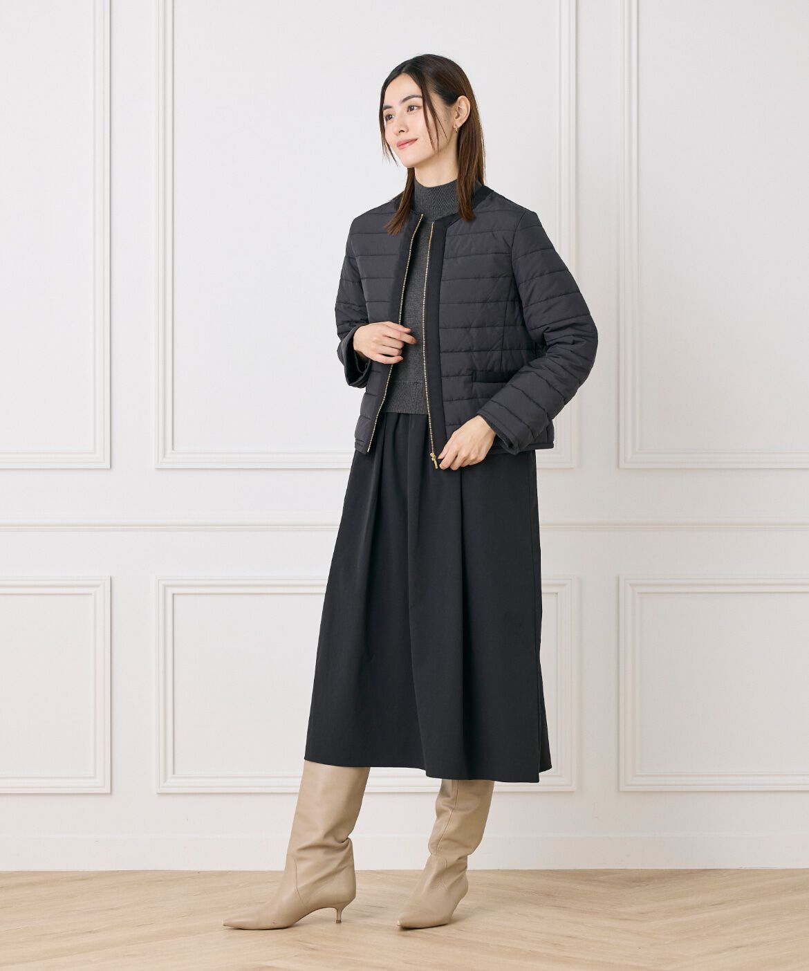 7-IDconcept.「ノーカラー中綿ジャケット《LIMONTA EAST》」|ノーカラージャケット|