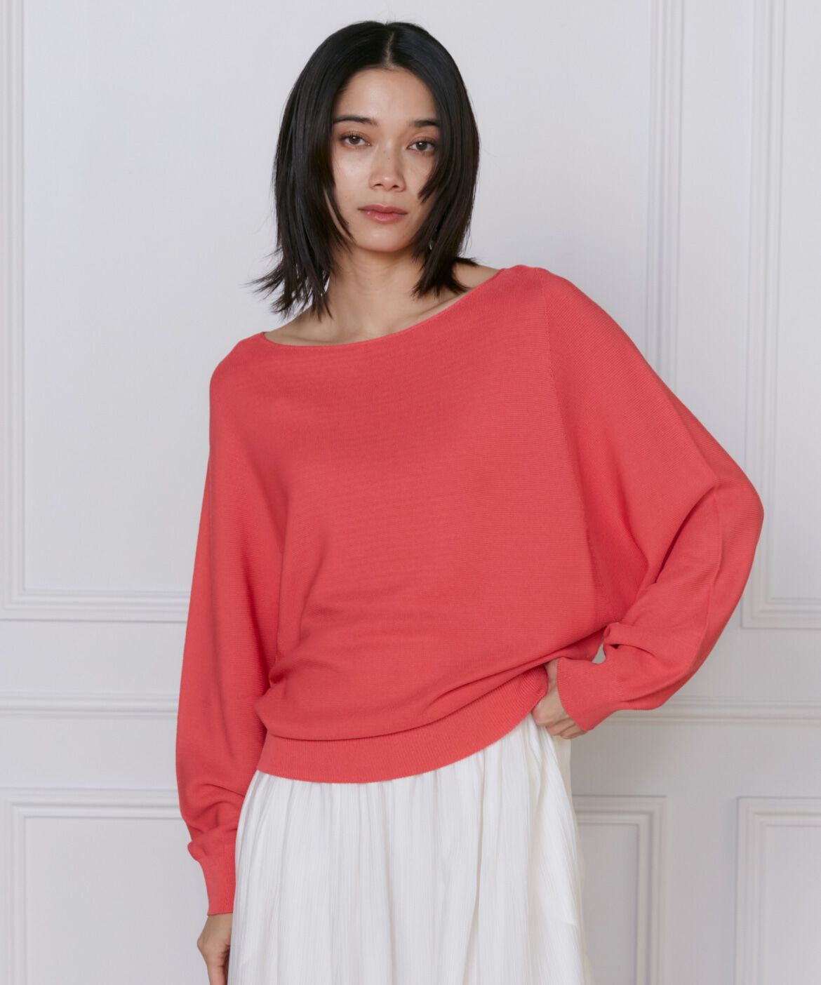 INED「《大きいサイズ》ドルマンスリーブニット《Cuoo》」|ニット・セーター|ピンク1