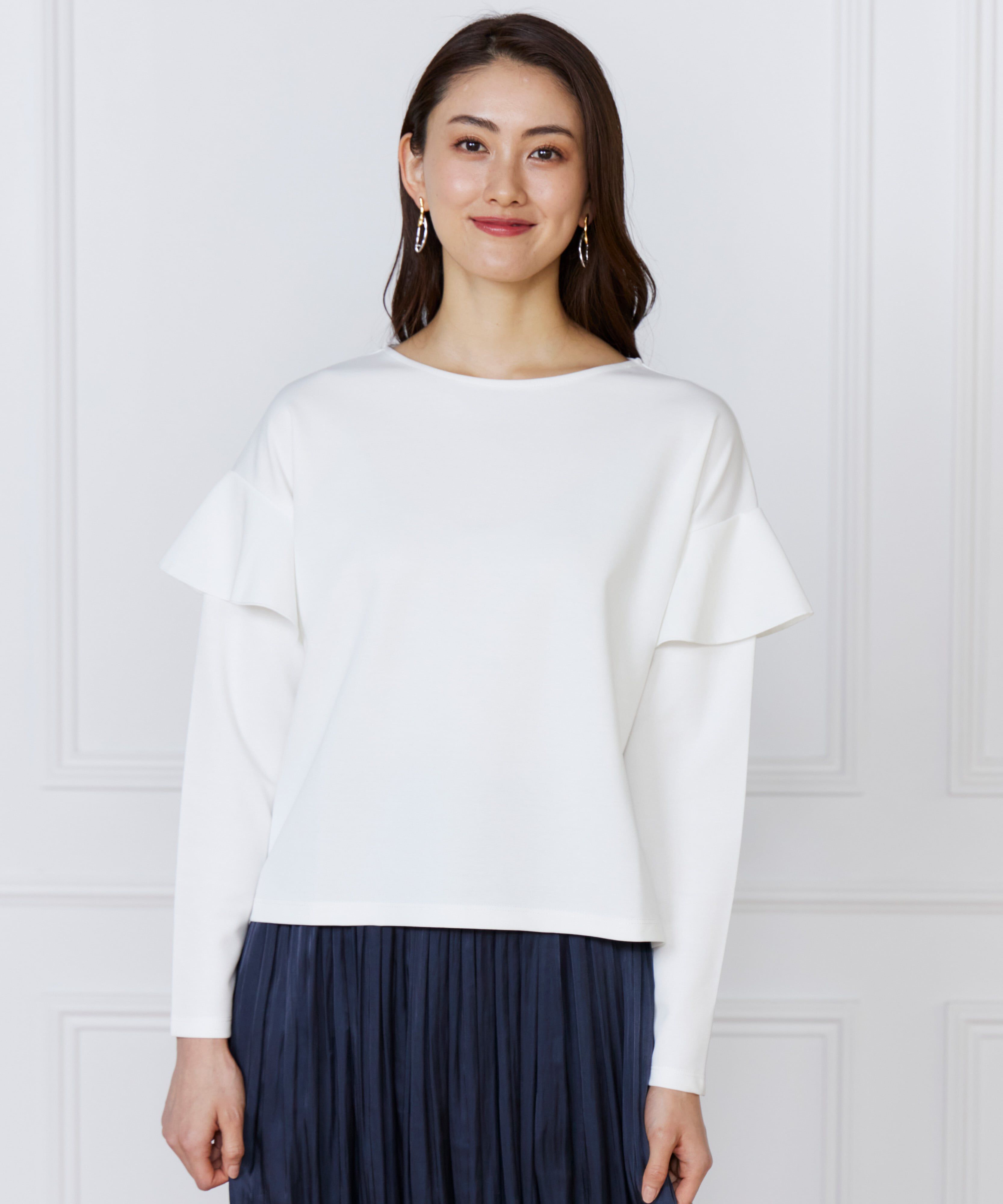 7-IDconcept.「《大きいサイズ》肩フレアプルオーバー」|Tシャツ・カットソー|オフホワイト1