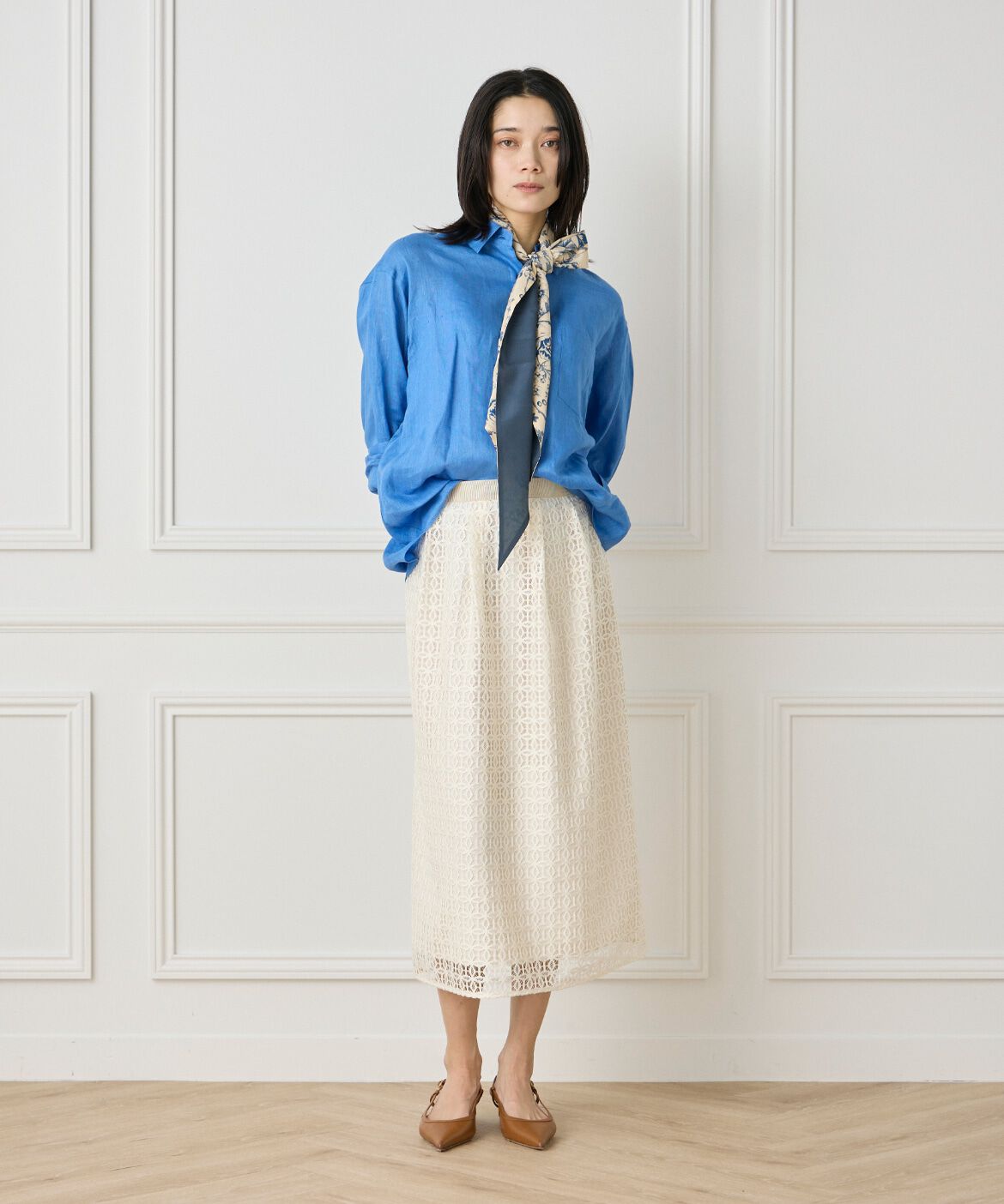 INED「《大きいサイズ》タックレーススカート」|タイト|