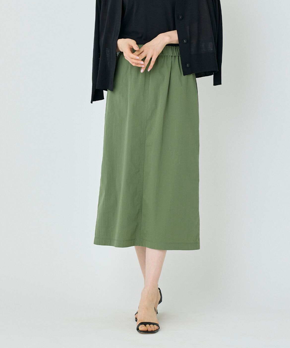7-IDconcept.「《大きいサイズ》Aラインスカート」|台形|カーキ3