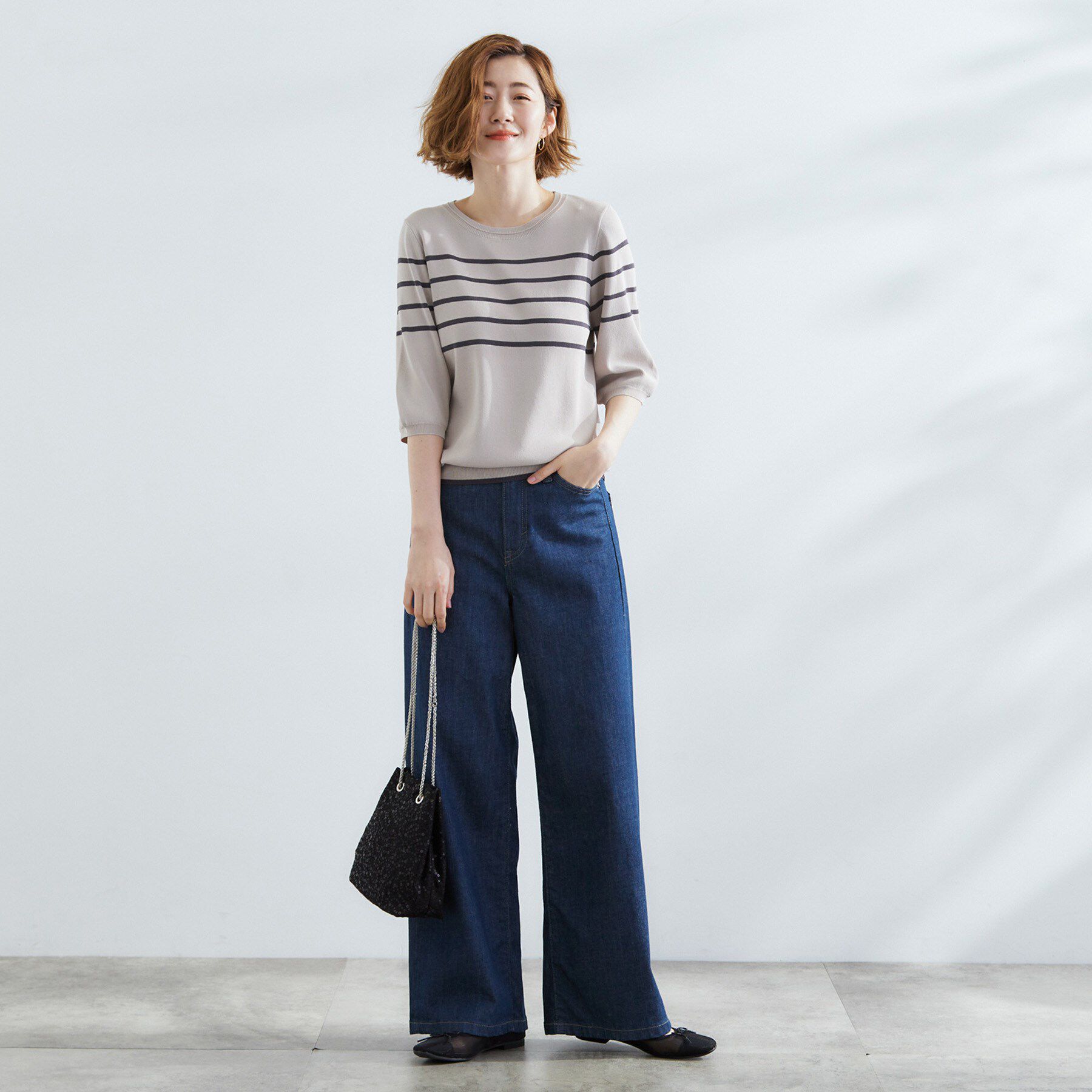 grove「ひんやり多機能・やわらかドライタッチ五分袖プルオーバー」|ニット・セーター|