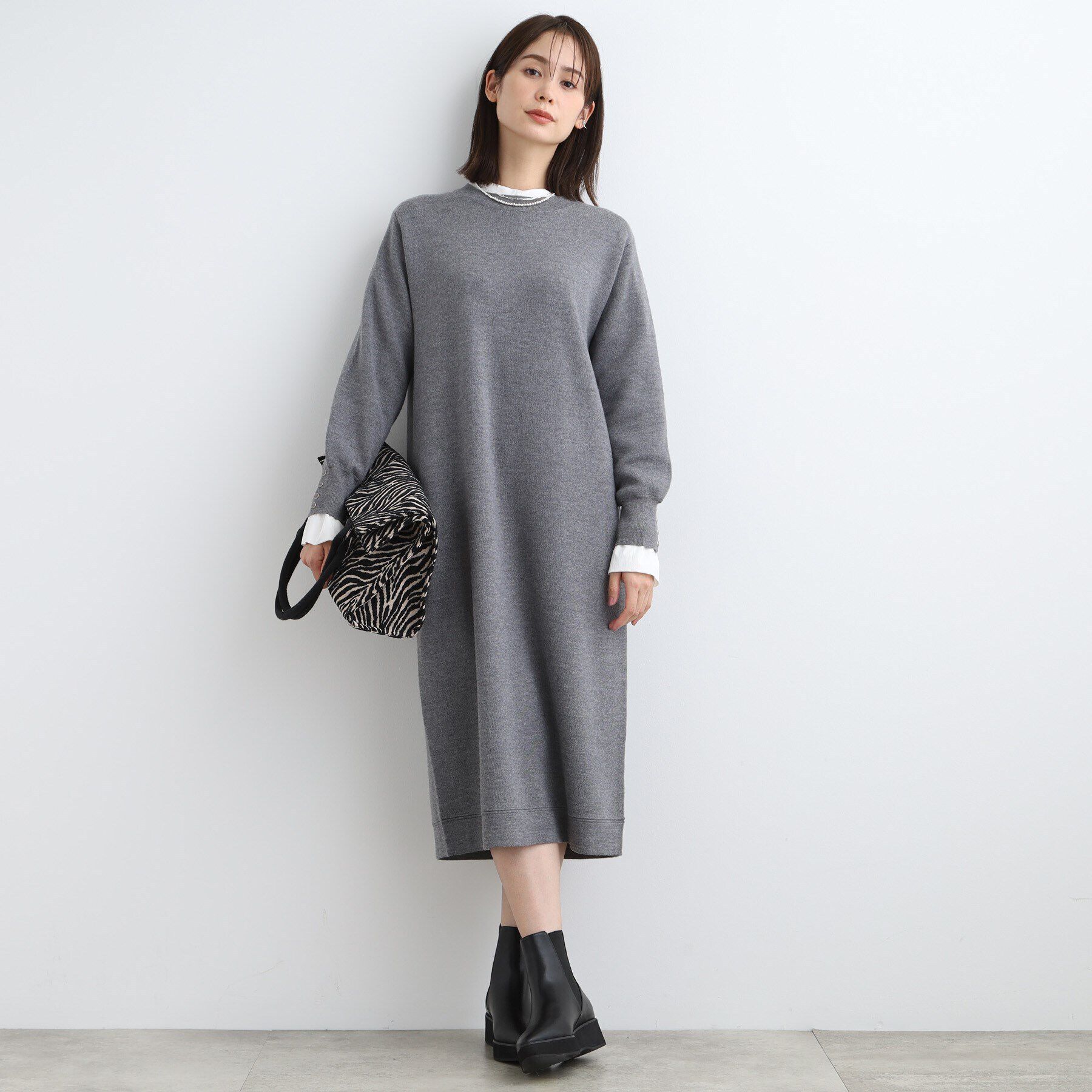 INDIVI「【ウール混／洗える】スムースニットワンピース」|ワンピース|