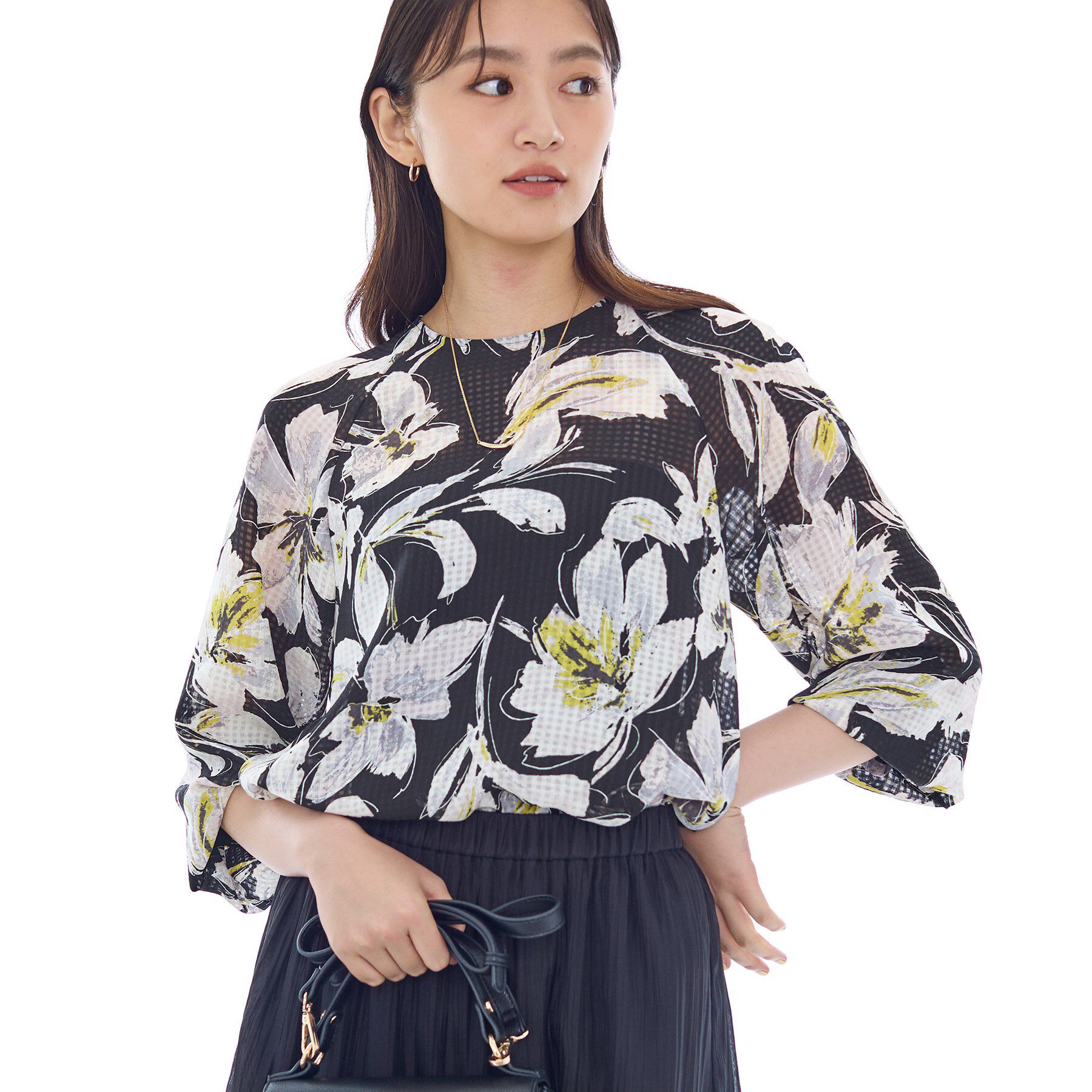 INDIVI「シアーフラワーブラウス」|シャツ・ブラウス|ブラック(119)