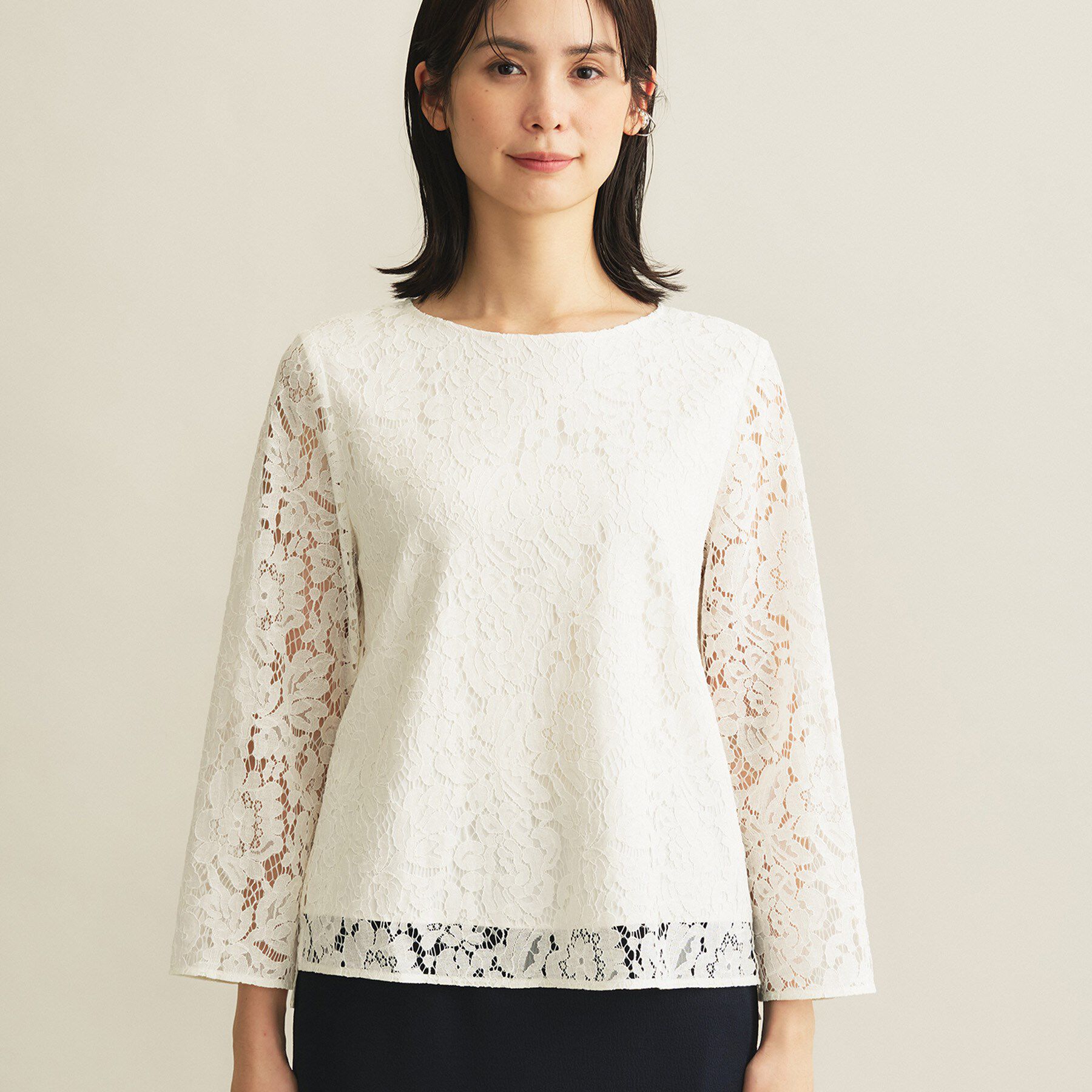 INDIVI「【洗える／セレモニー】フラワーレースブラウス」|シャツ・ブラウス|