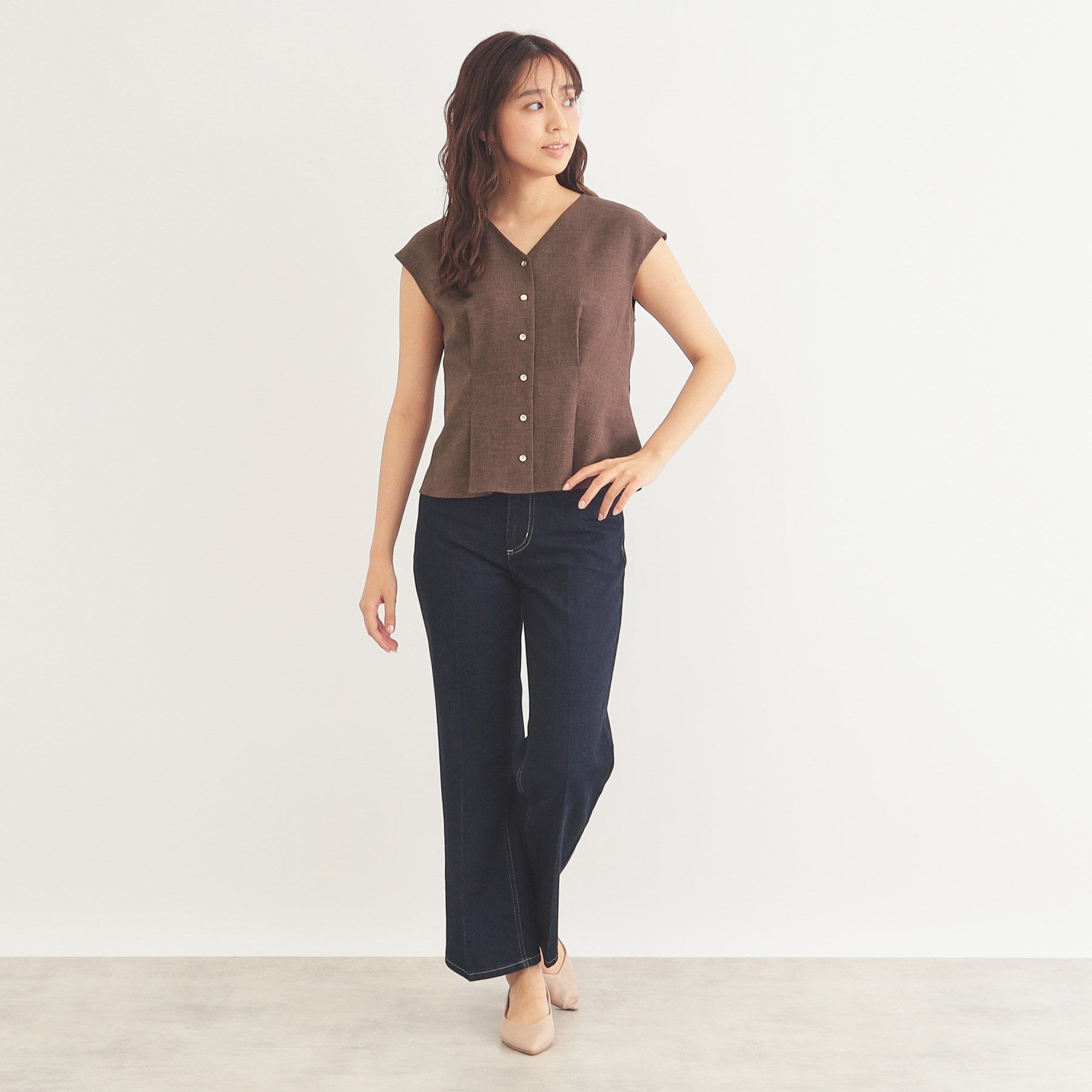 index「《美人百花掲載》リネンタッチ フレンチリボンブラウス/セットアップ対応【洗濯機洗い可/イージーアイロ」|シャツ・ブラウス|