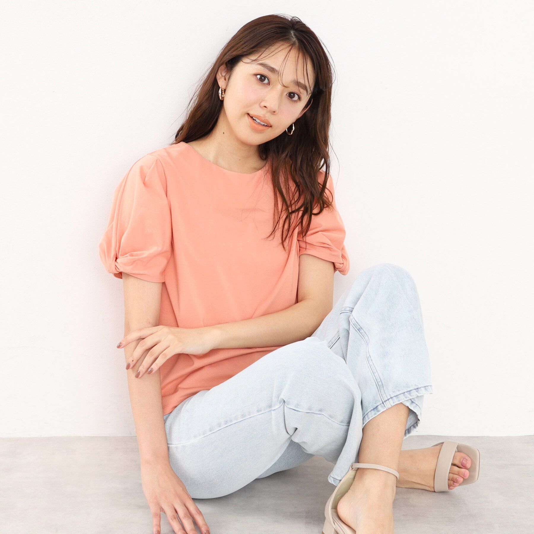 index「UV　ツイストスリーブカットソー【洗濯機洗い可/UVケア】」|Tシャツ・カットソー|オレンジ(066)