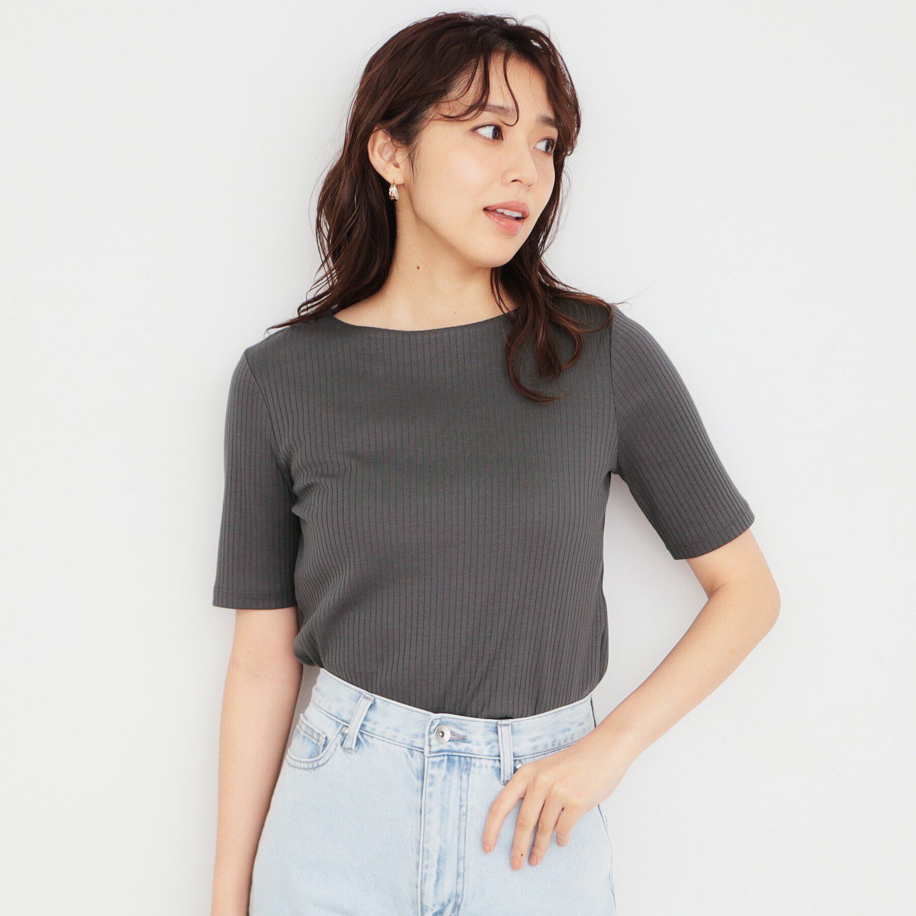 index「《5color/S-LLsize》ワイドリブボートネックトップス【洗濯機洗い可/接触冷感】」|Tシャツ・カットソー|