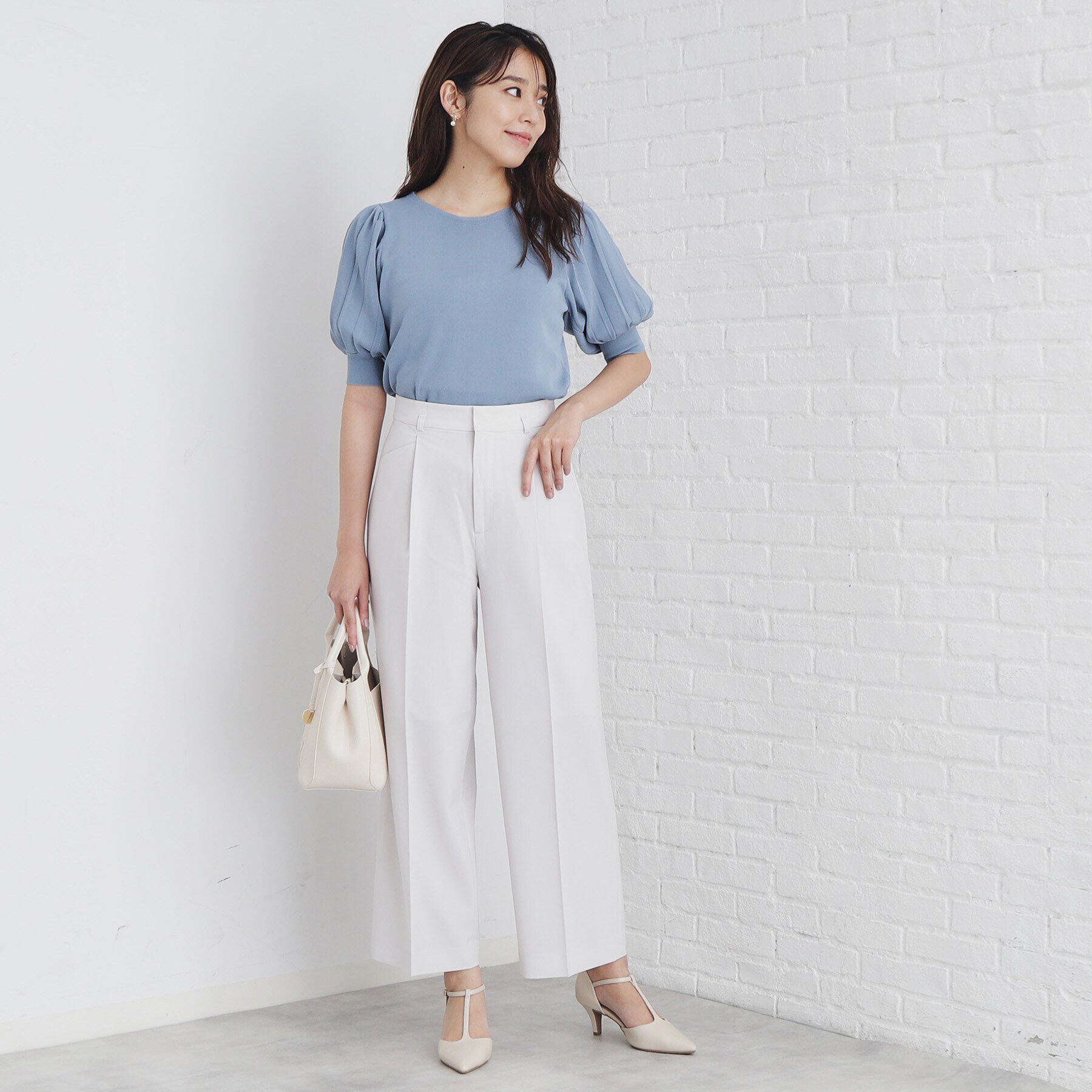 index「《S-LLsize/6color》ドライタッチ プリーツスリーブニット【洗濯機洗い可/抗ピル/接触冷」|ニット・セーター|