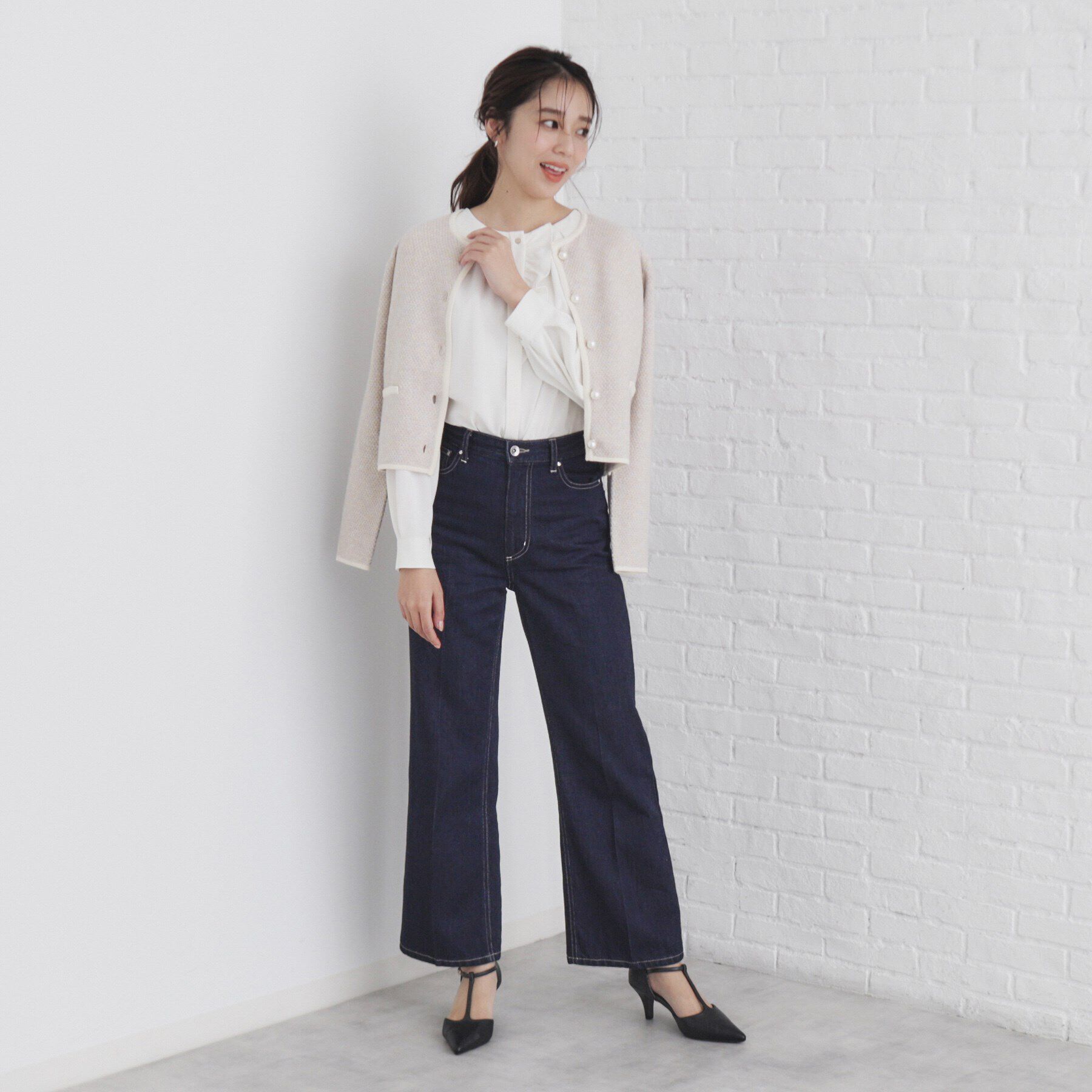 index「パール調ツイードライクノーカラーカーディガン/セットアップ対応【洗濯機洗い可】」|カーディガン|