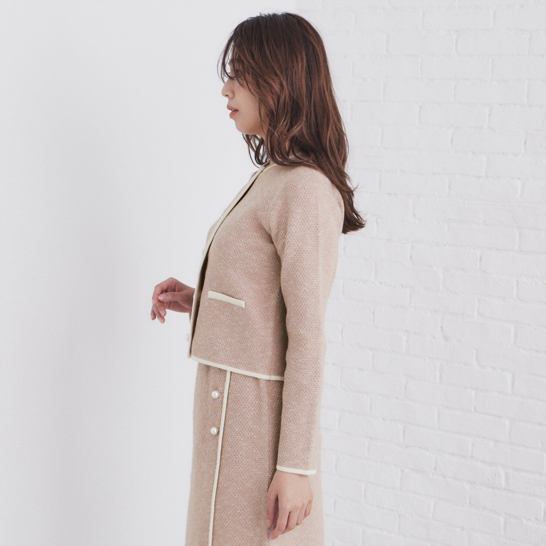 index「パール調ツイードライクノーカラーカーディガン/セットアップ対応【洗濯機洗い可】」|カーディガン|