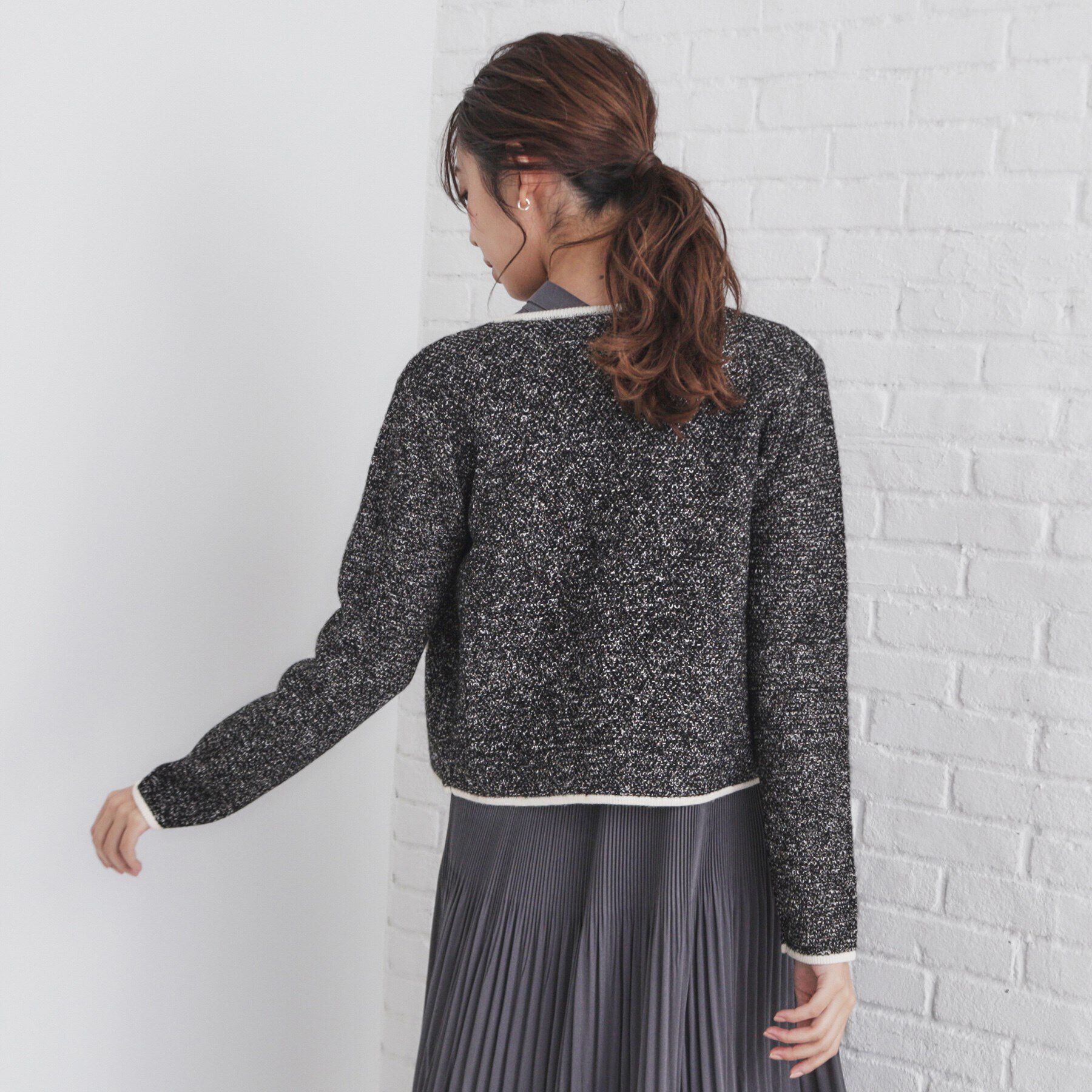 index「パール調ツイードライクノーカラーカーディガン/セットアップ対応【洗濯機洗い可】」|カーディガン|
