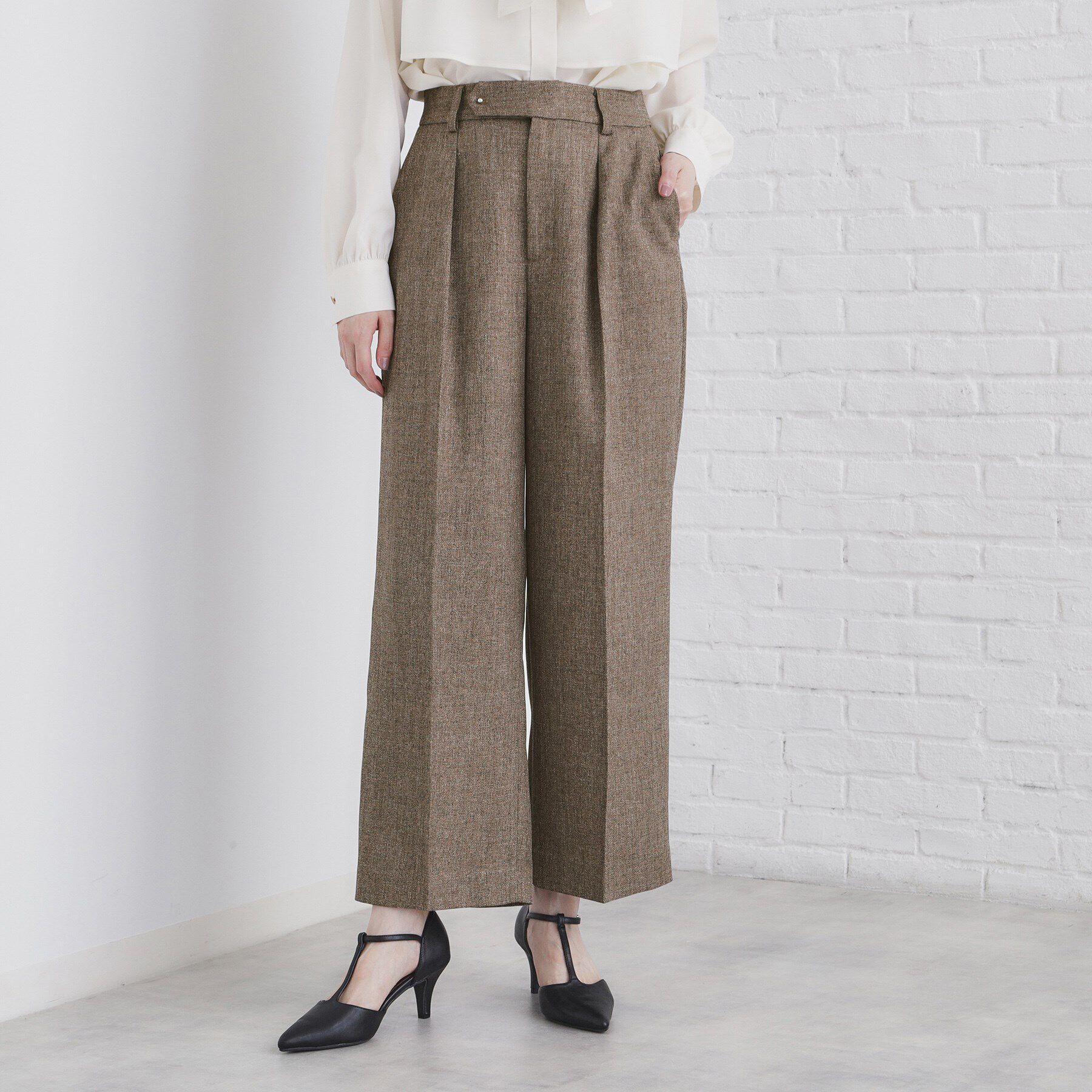 index「《美人百花掲載》ヴィンテージツイードタックワイドパンツ【洗濯機洗い可/防シワ】」|その他|