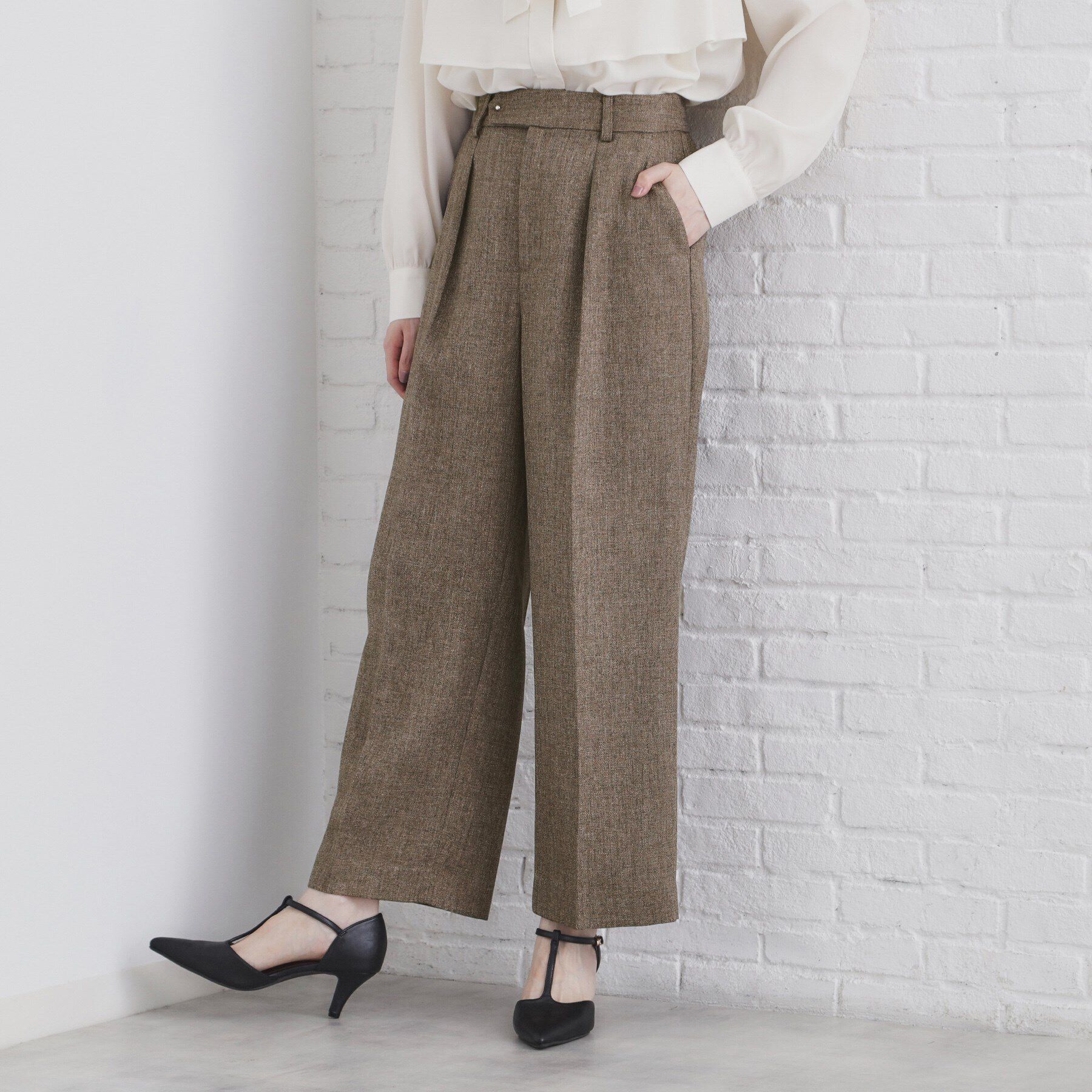 index「《美人百花掲載》ヴィンテージツイードタックワイドパンツ【洗濯機洗い可/防シワ】」|その他|