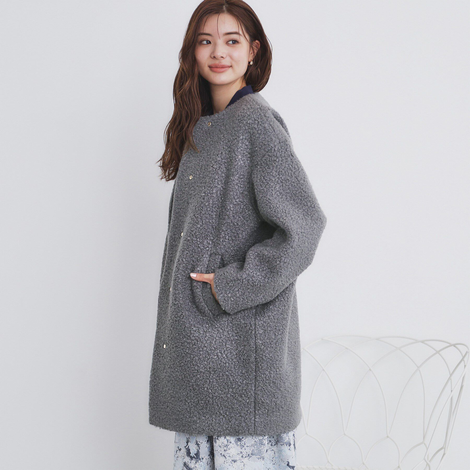 index「ブークレノーカラーミドルコート【洗える】」|ノーカラーコート|