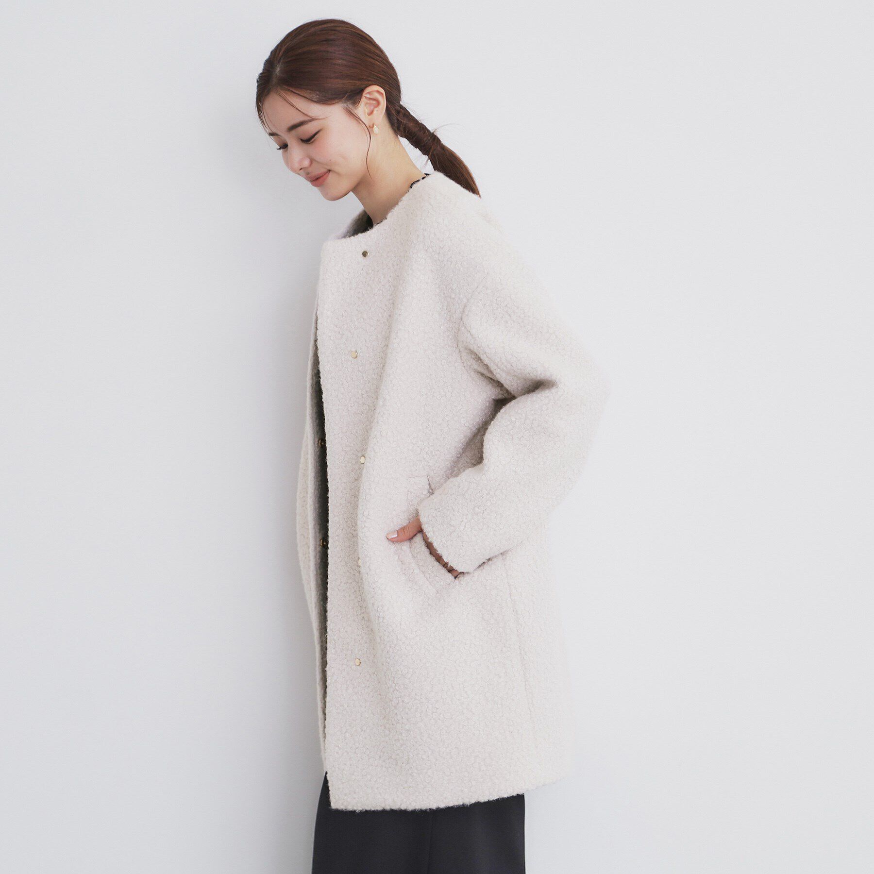 index「ブークレノーカラーミドルコート【洗える】」|ノーカラーコート|