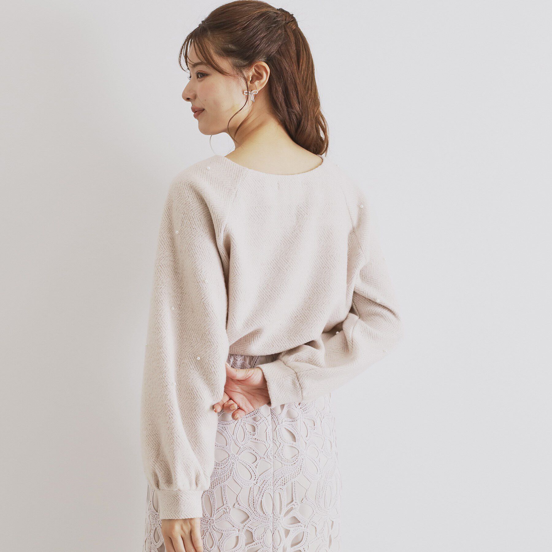 index「ツィード調起毛パールデザイントップス【洗濯機洗い可】」|Tシャツ・カットソー|