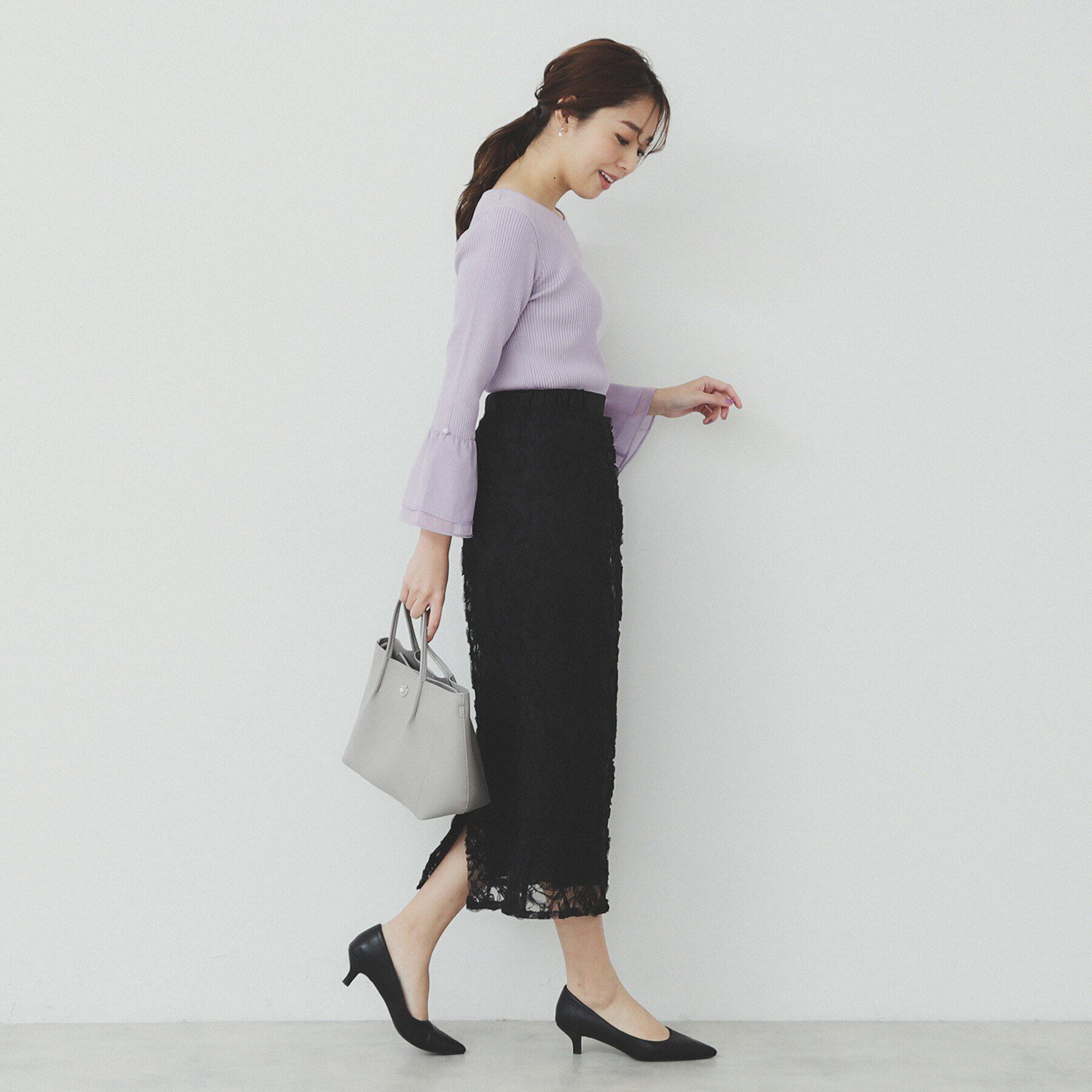 index「フレアスリーブリブニット【洗濯機洗い可】」|ニット・セーター|