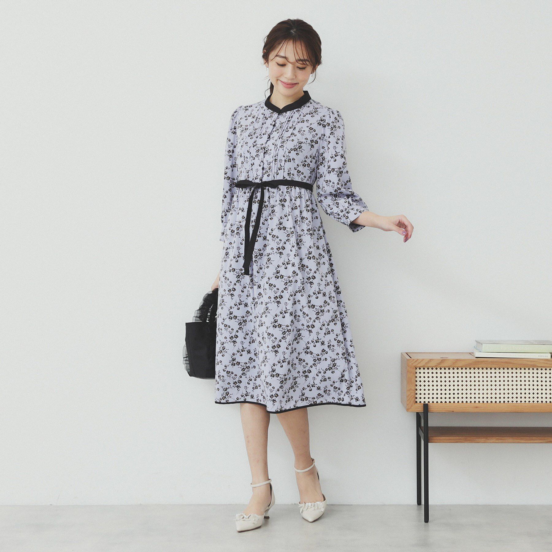 index「ミニフラワープリント バイカラーワンピース【洗濯機洗い可/イージーアイロン/防シワ】」|ワンピース|