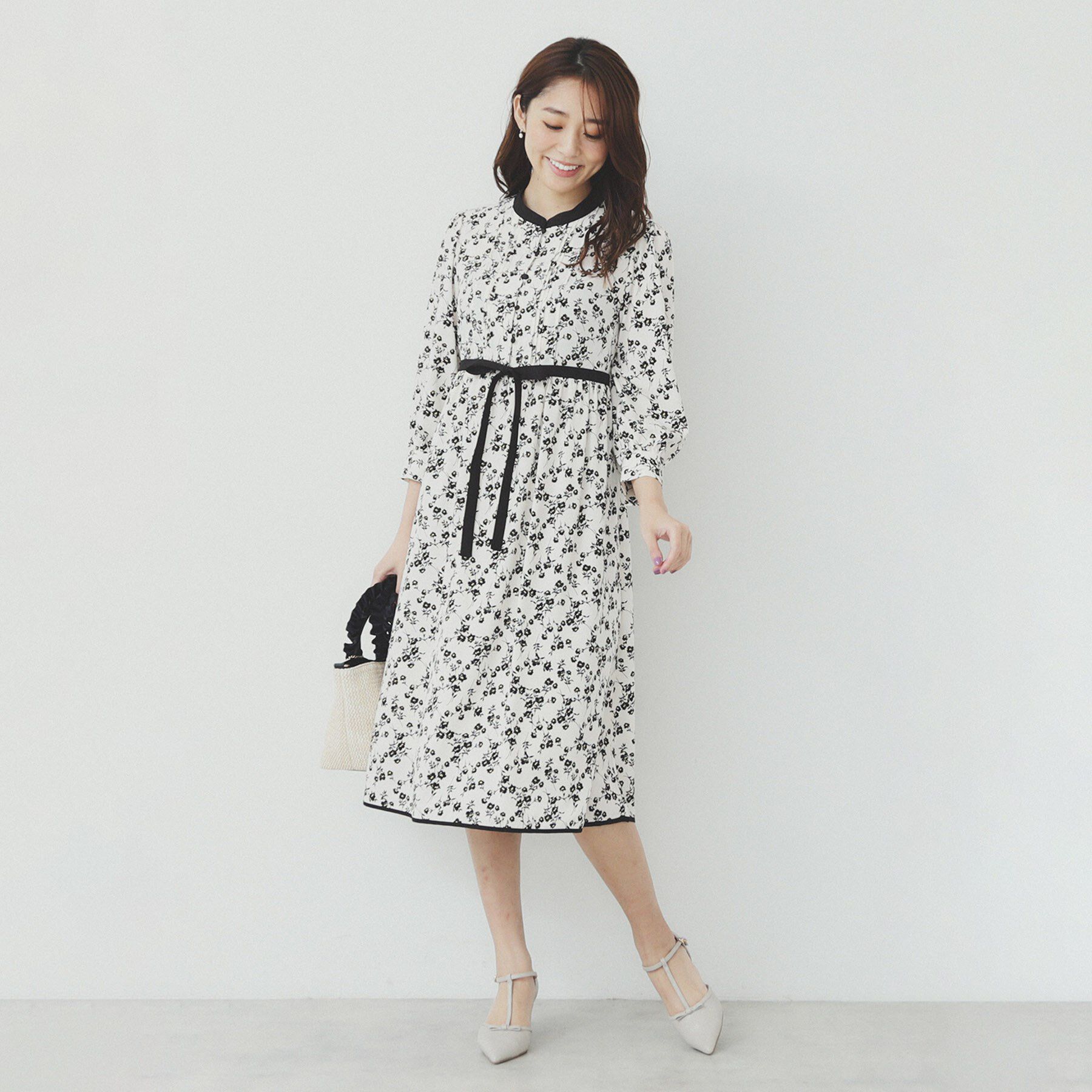 index「ミニフラワープリント バイカラーワンピース【洗濯機洗い可/イージーアイロン/防シワ】」|ワンピース|