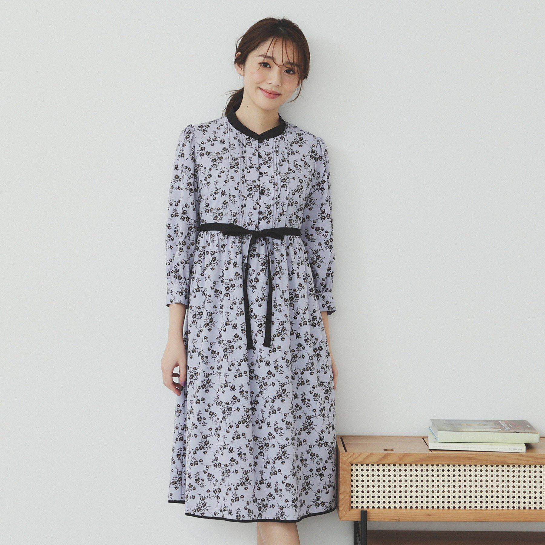 index「ミニフラワープリント バイカラーワンピース【洗濯機洗い可/イージーアイロン/防シワ】」|ワンピース|ラベンダー(180)