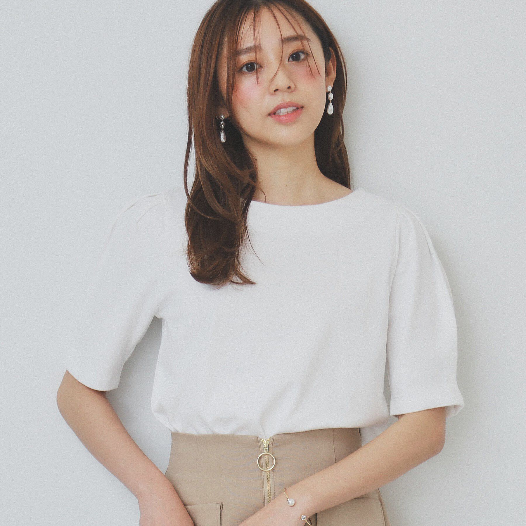 index「《10色展開/XS-LLサイズ》コットンスムースタックスリーブトップス【UV/接触冷感/洗濯機洗い可」|Tシャツ・カットソー|