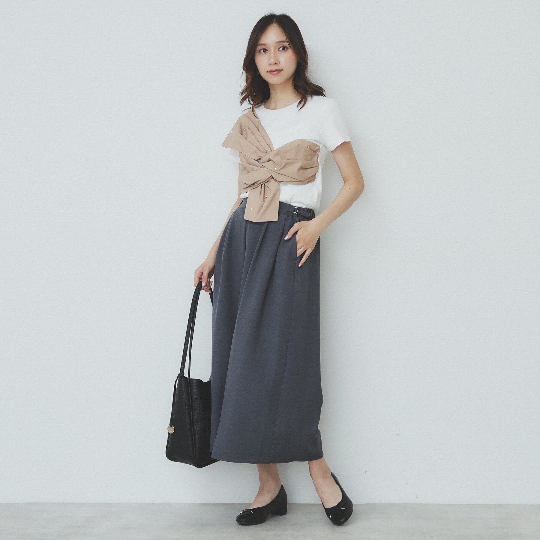 index「パール調アシメドッキングTシャツ【洗える/接触冷感】」|Tシャツ・カットソー|