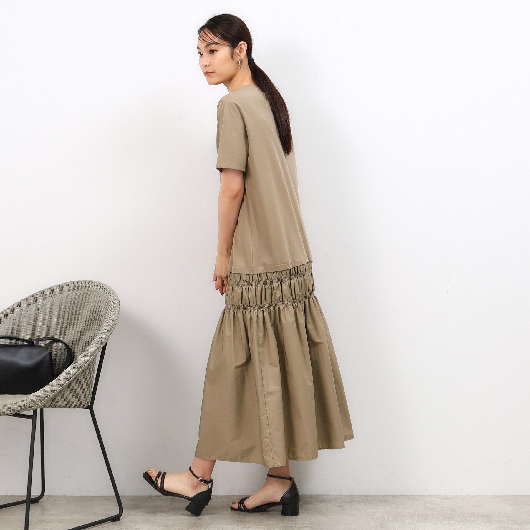 OPAQUE.CLIP「シャーリング切替ドッキングワンピース【洗濯機洗い可】」|ワンピース|