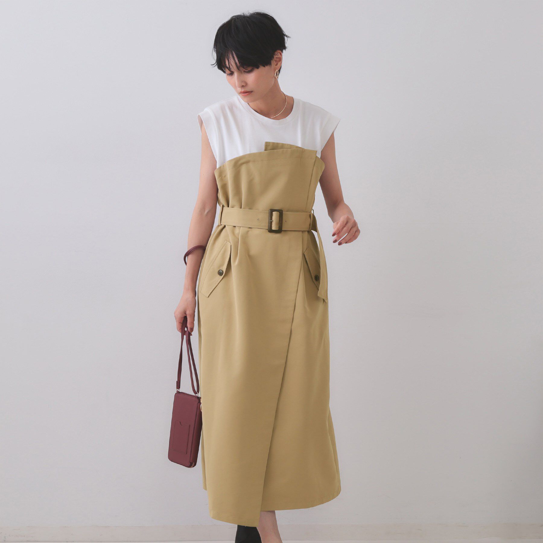 OPAQUE.CLIP「トレンチ風ベアドッキングワンピース【洗濯機洗い可】」|ワンピース|ベージュ(552)