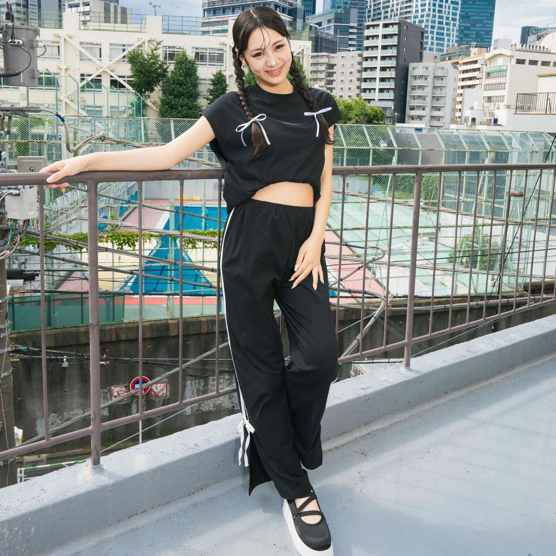 PINK-latte「【130cmあり】サイドラインリボントラックパンツ」|その他|