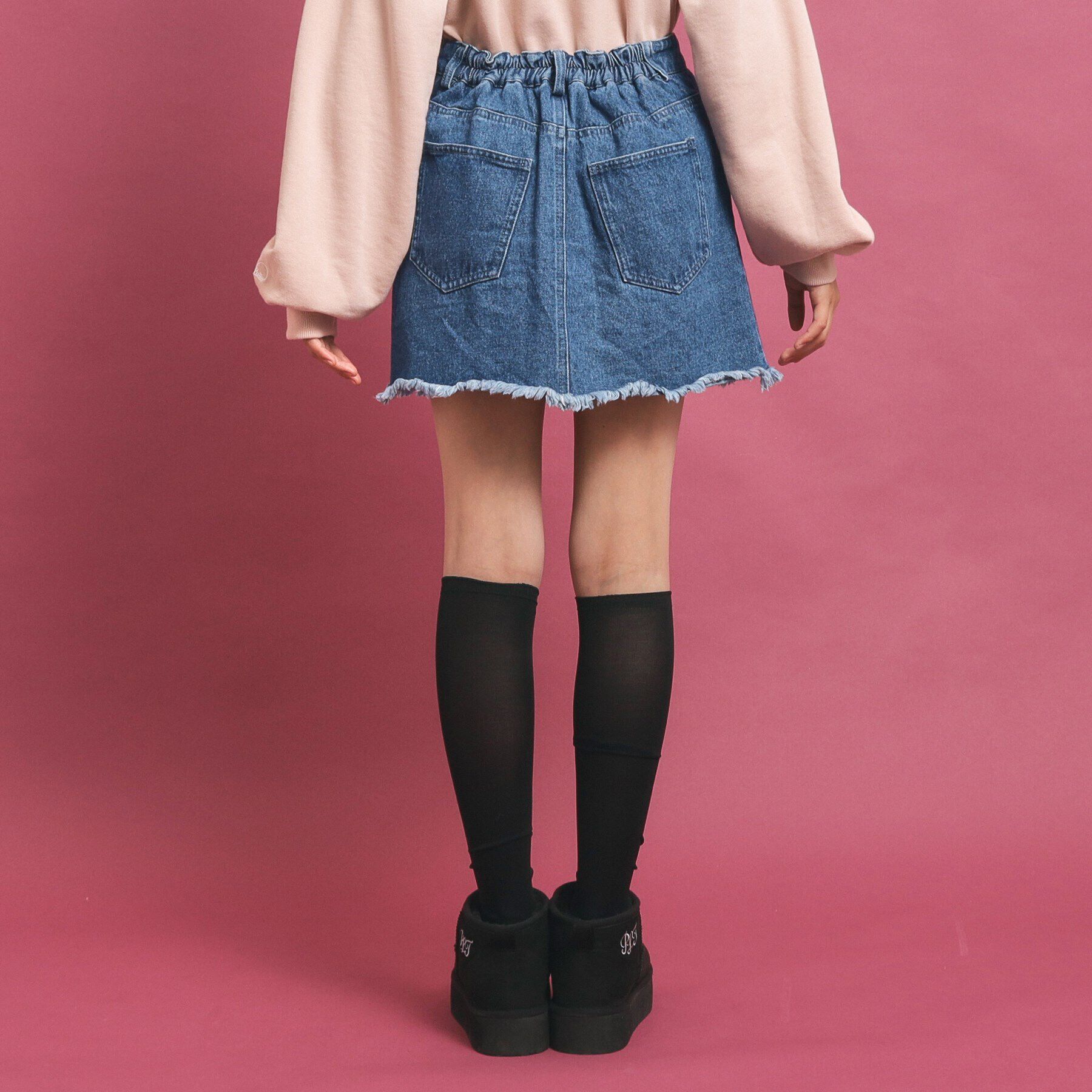 PINK-latte「フロントボタン台形デニムスカート」|スカート|