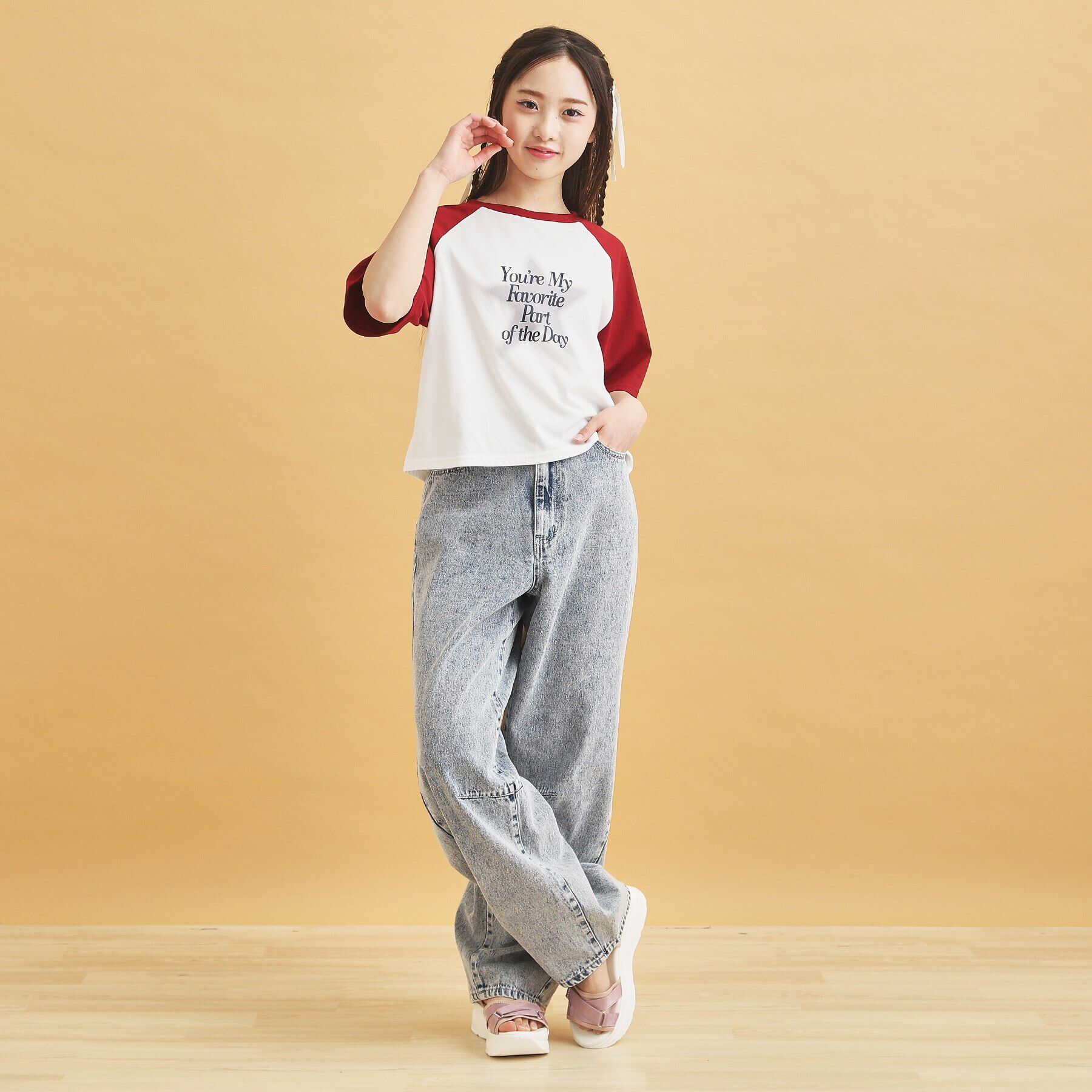 PINK-latte「スプレー星ラグランTシャツ」|Tシャツ・カットソー|