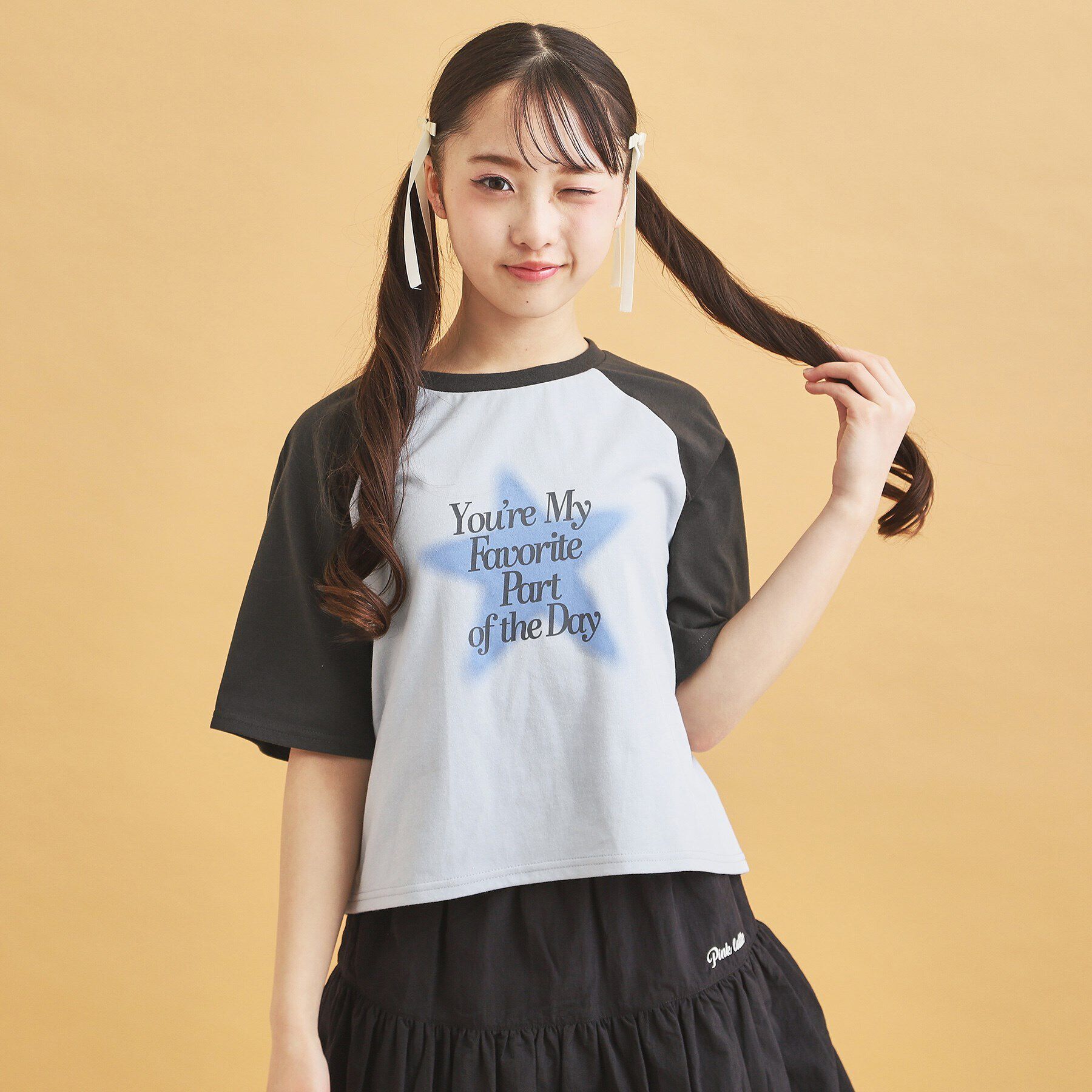 PINK-latte「スプレー星ラグランTシャツ」|Tシャツ・カットソー|