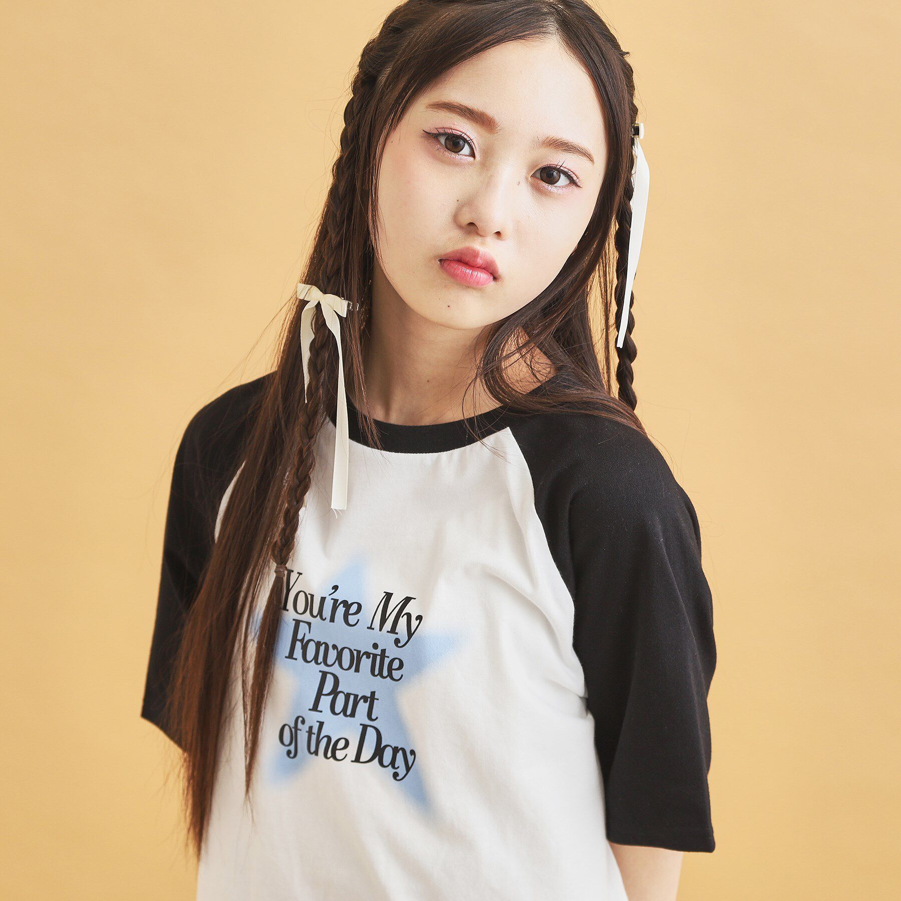PINK-latte「スプレー星ラグランTシャツ」|Tシャツ・カットソー|ブラック(219)