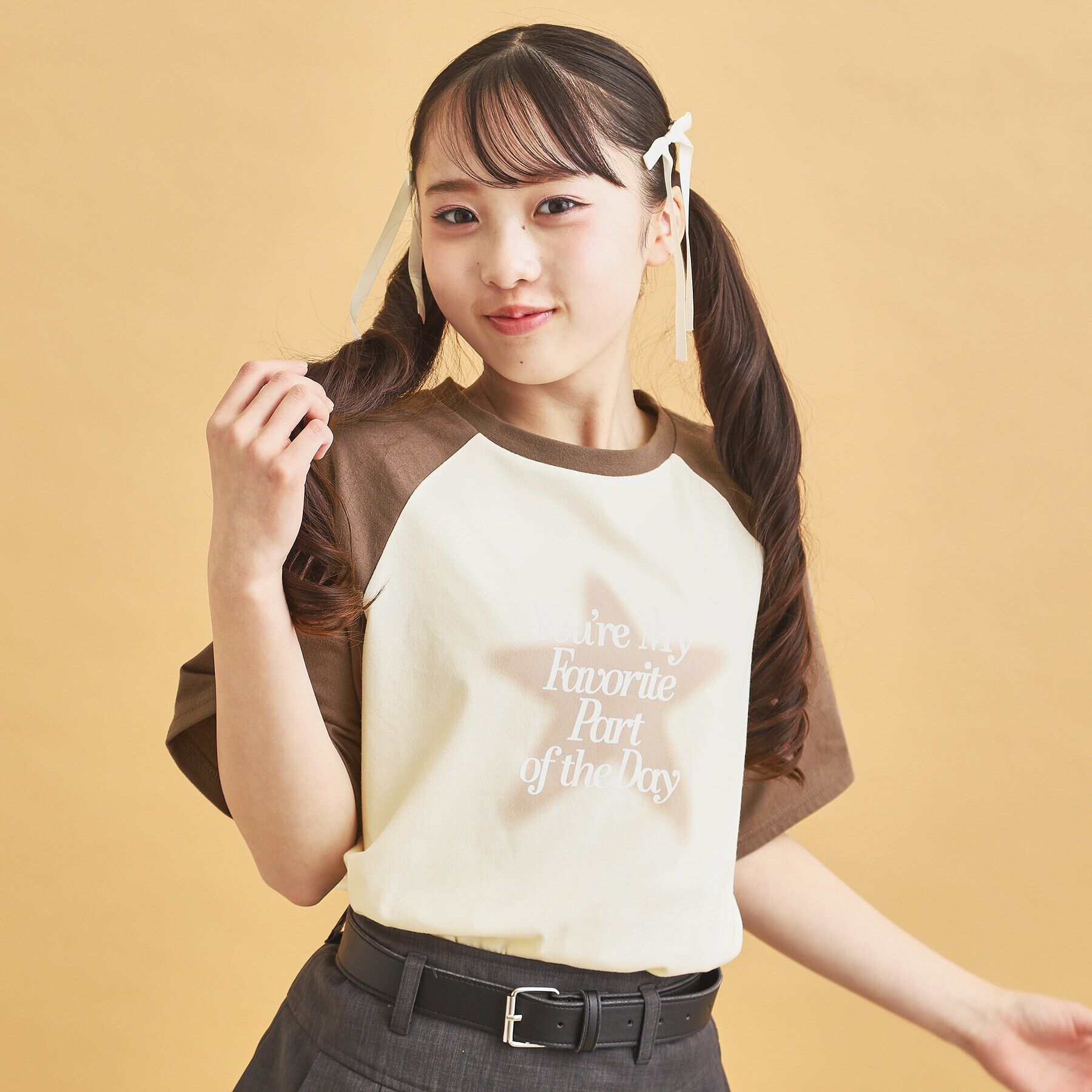 PINK-latte「スプレー星ラグランTシャツ」|Tシャツ・カットソー|トープ(254)