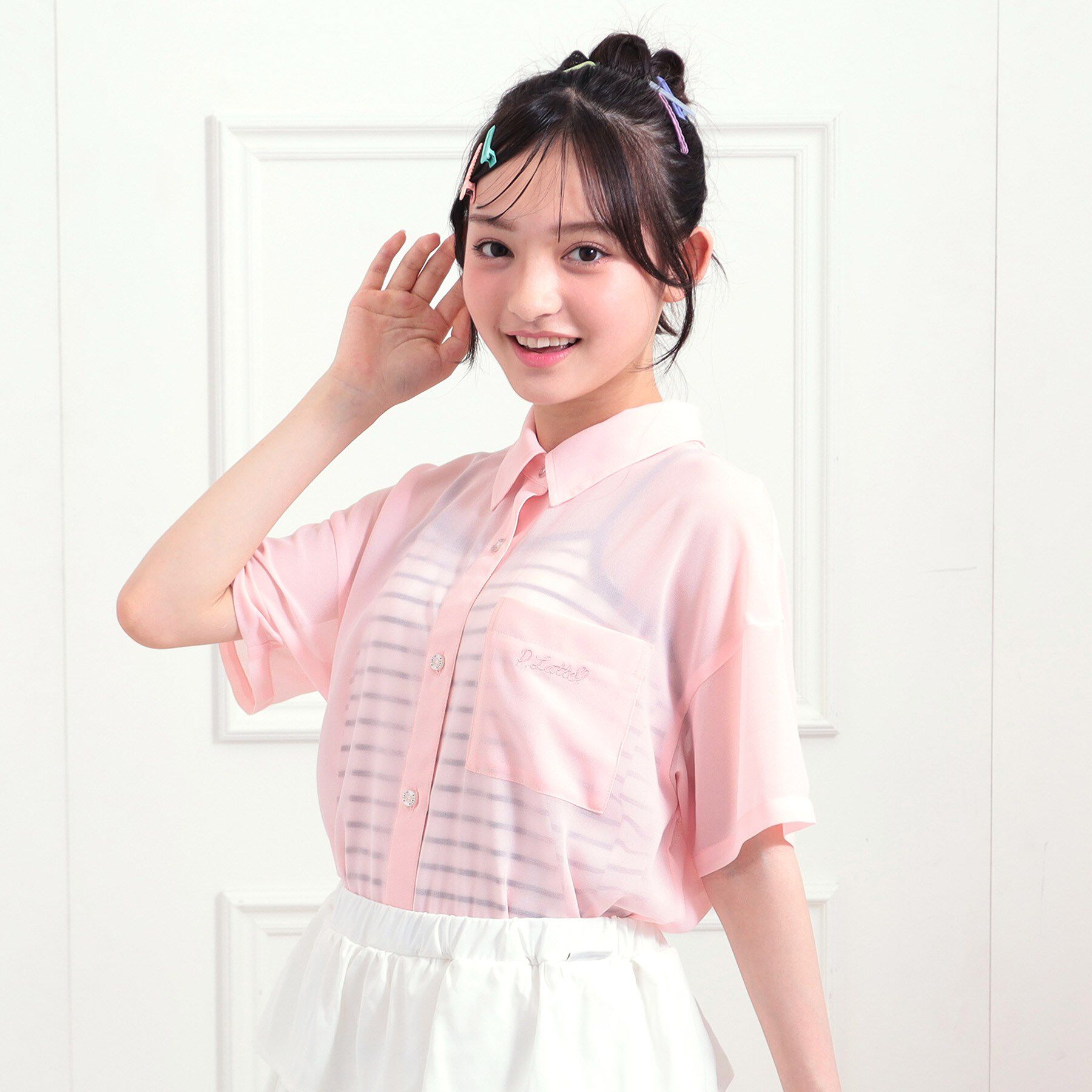 PINK-latte「【セットアイテム】半袖シアーシャツ＋冷感キャミセット」|その他|ライトピンク(070