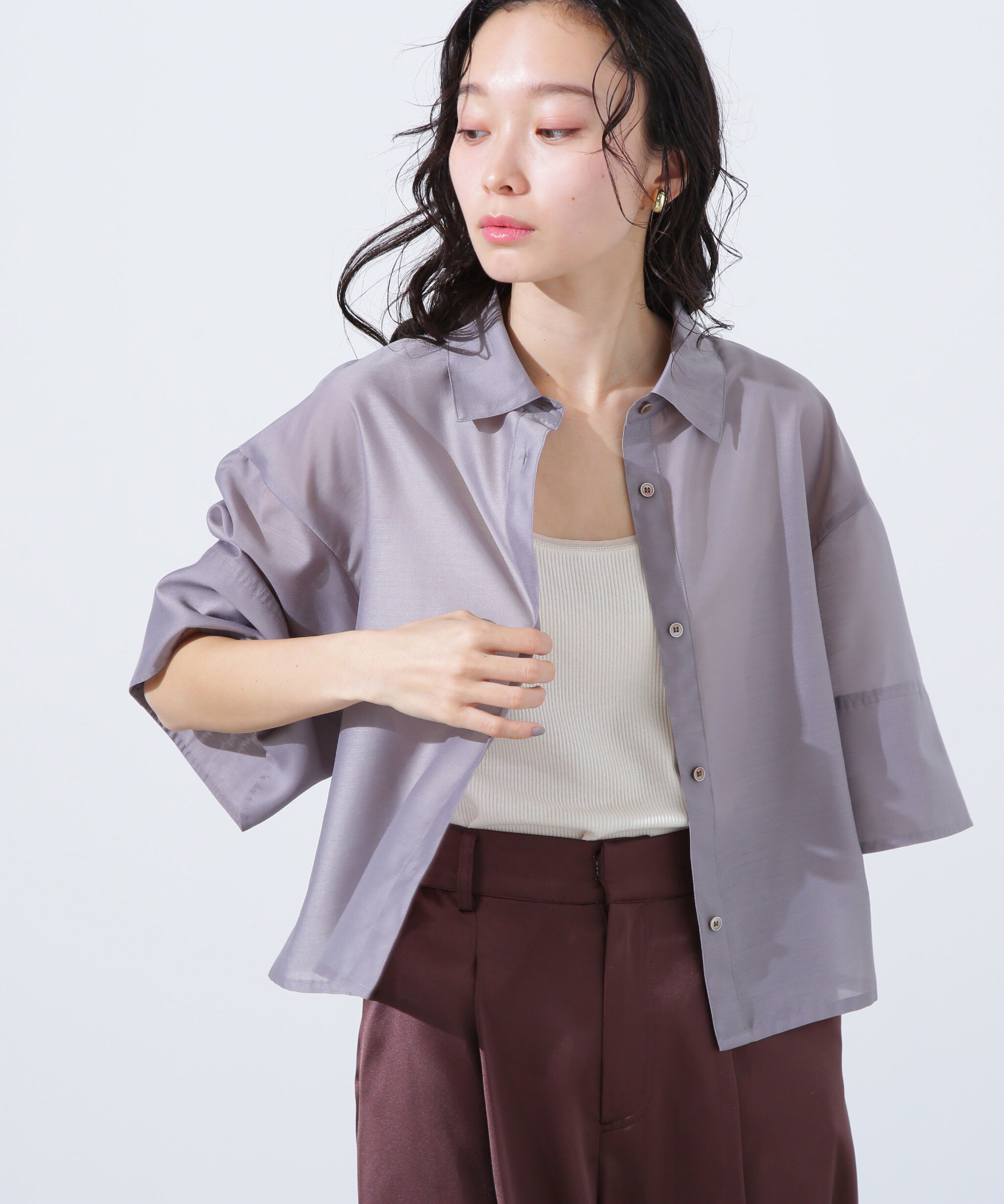  「シアークロップドシャツ」|シャツ・ブラウス|グレー